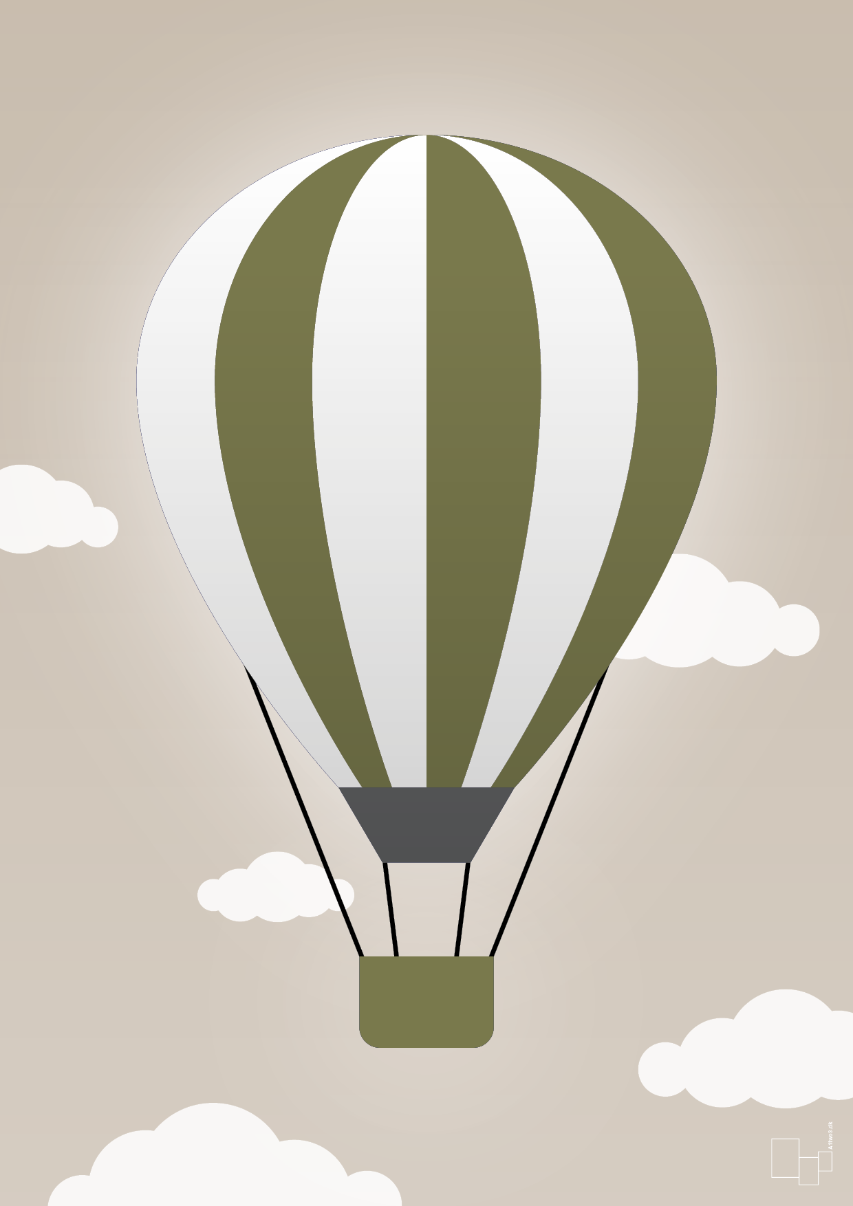 plakat: luftballon i grøn - creamy mushroom-Illustrationer-A1two3