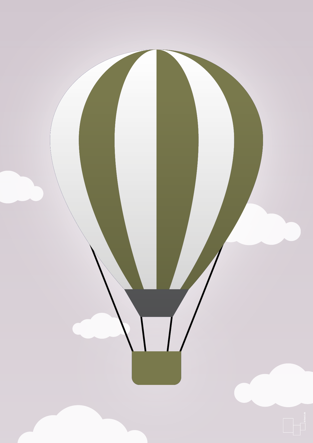 plakat: luftballon i grøn - dusty lilac-Illustrationer-A1two3
