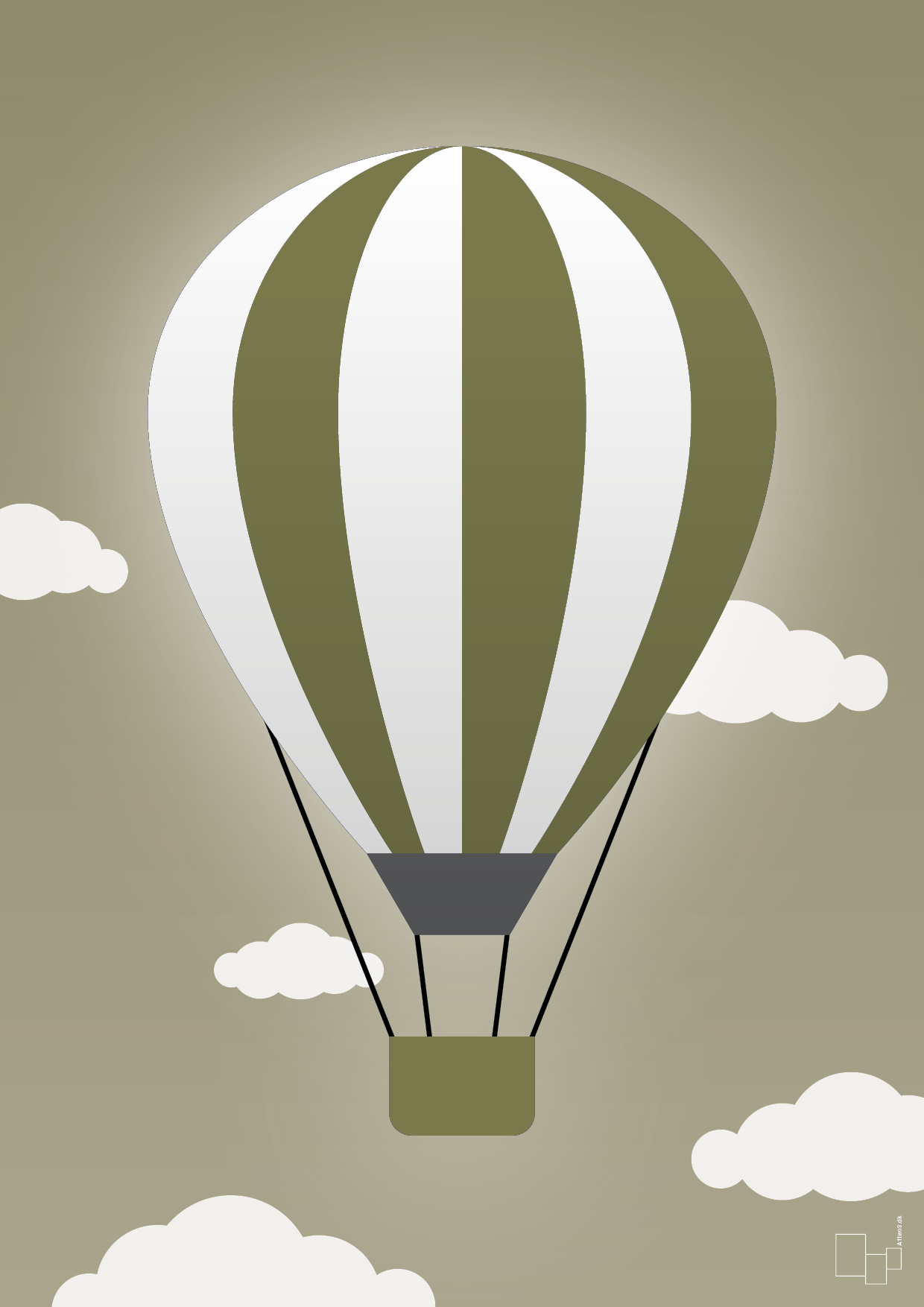 plakat: luftballon i grøn - misty forrest-Illustrationer-A1two3
