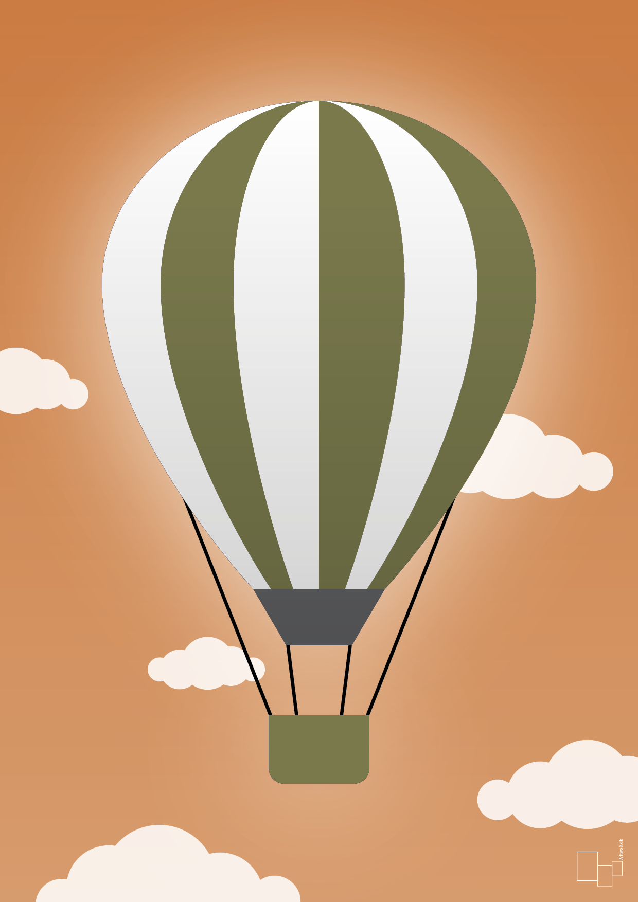 plakat: luftballon i grøn - rumba orange-Illustrationer-A1two3