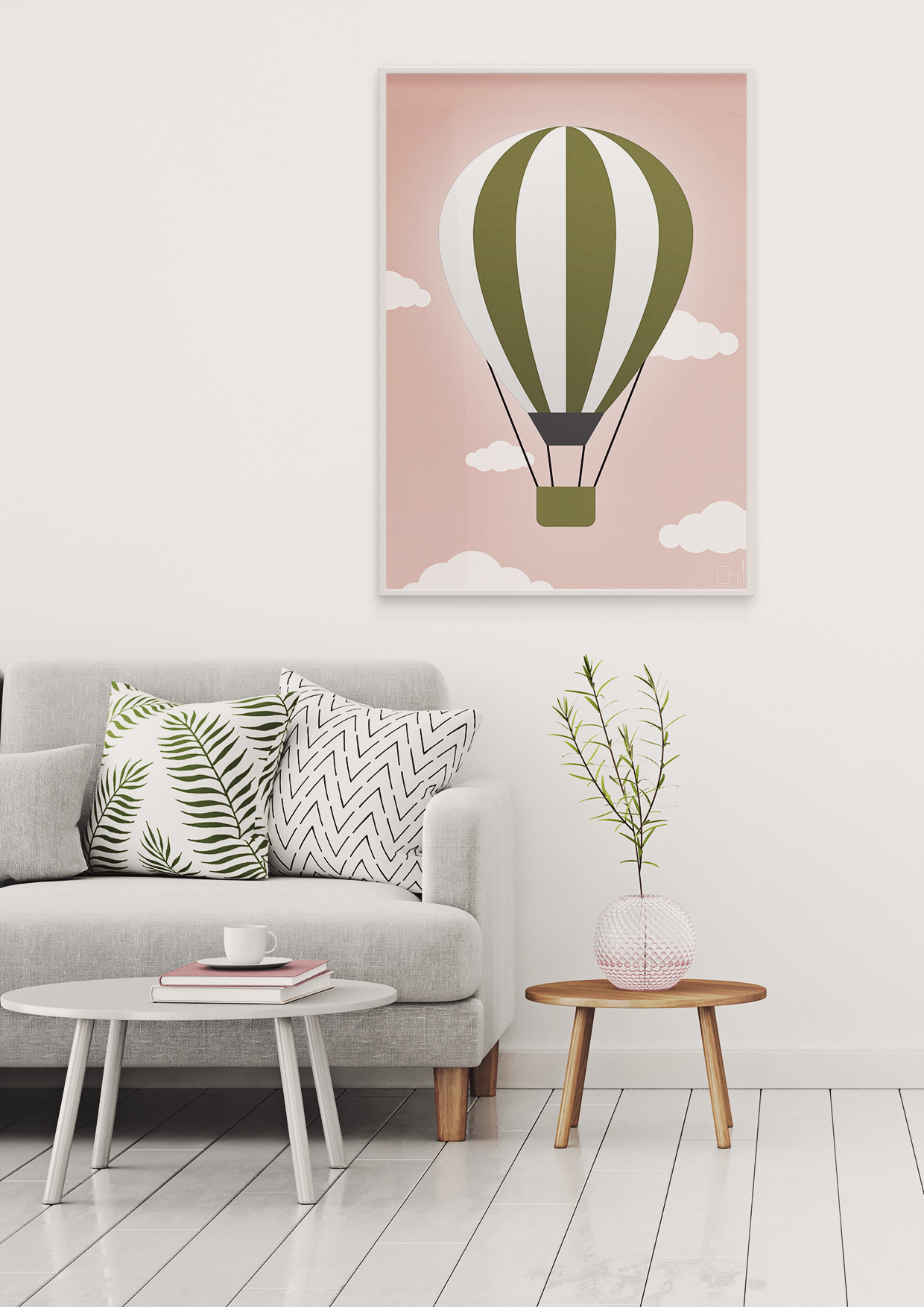 plakat: luftballon i grøn - cognac-Illustrationer-A1two3