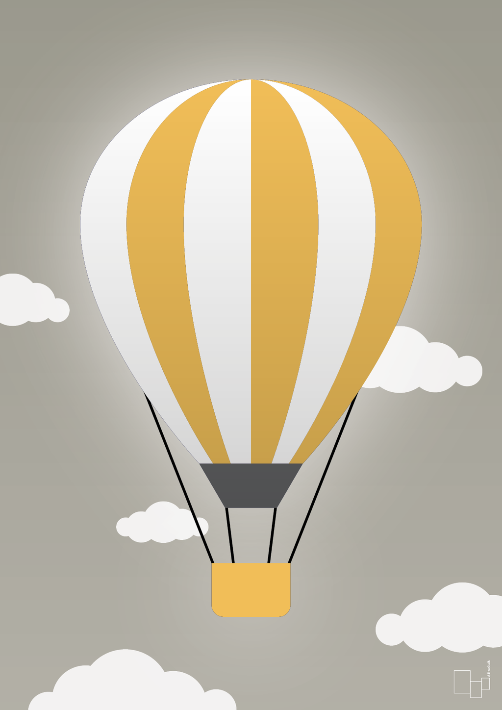 plakat: luftballon i gul - battleship gray-Illustrationer-A1two3