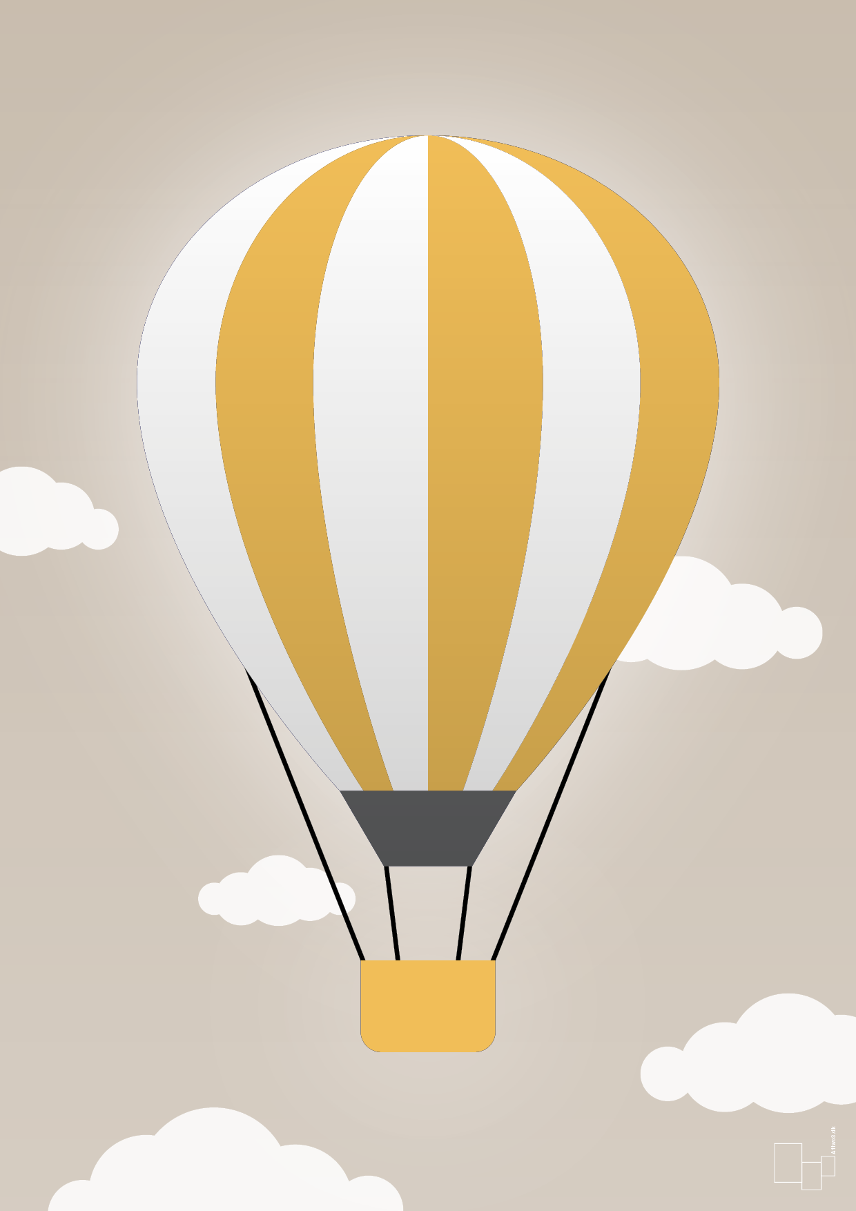 plakat: luftballon i gul - creamy mushroom-Illustrationer-A1two3