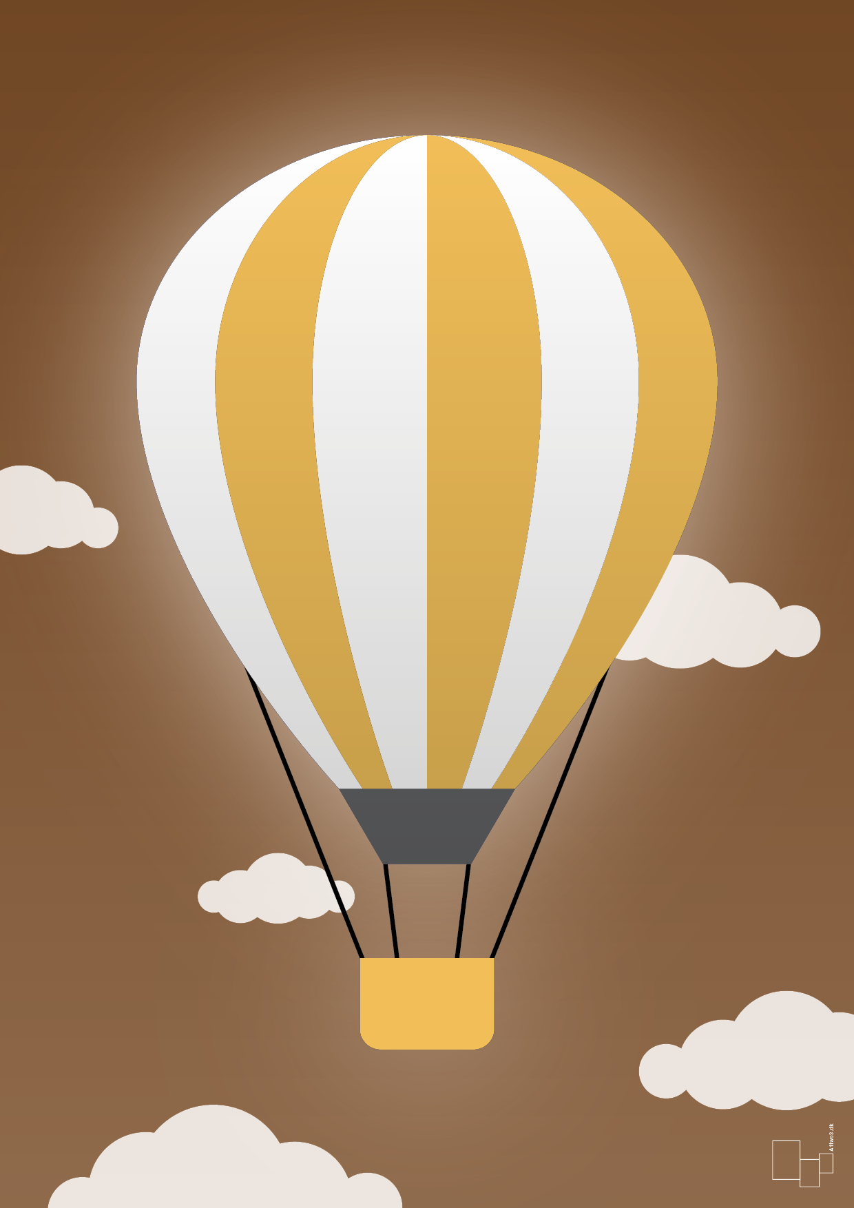 plakat: luftballon i gul - dark brown-Illustrationer-A1two3