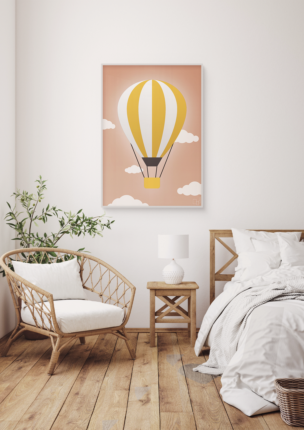 plakat: luftballon i gul - creamy mushroom-Illustrationer-A1two3
