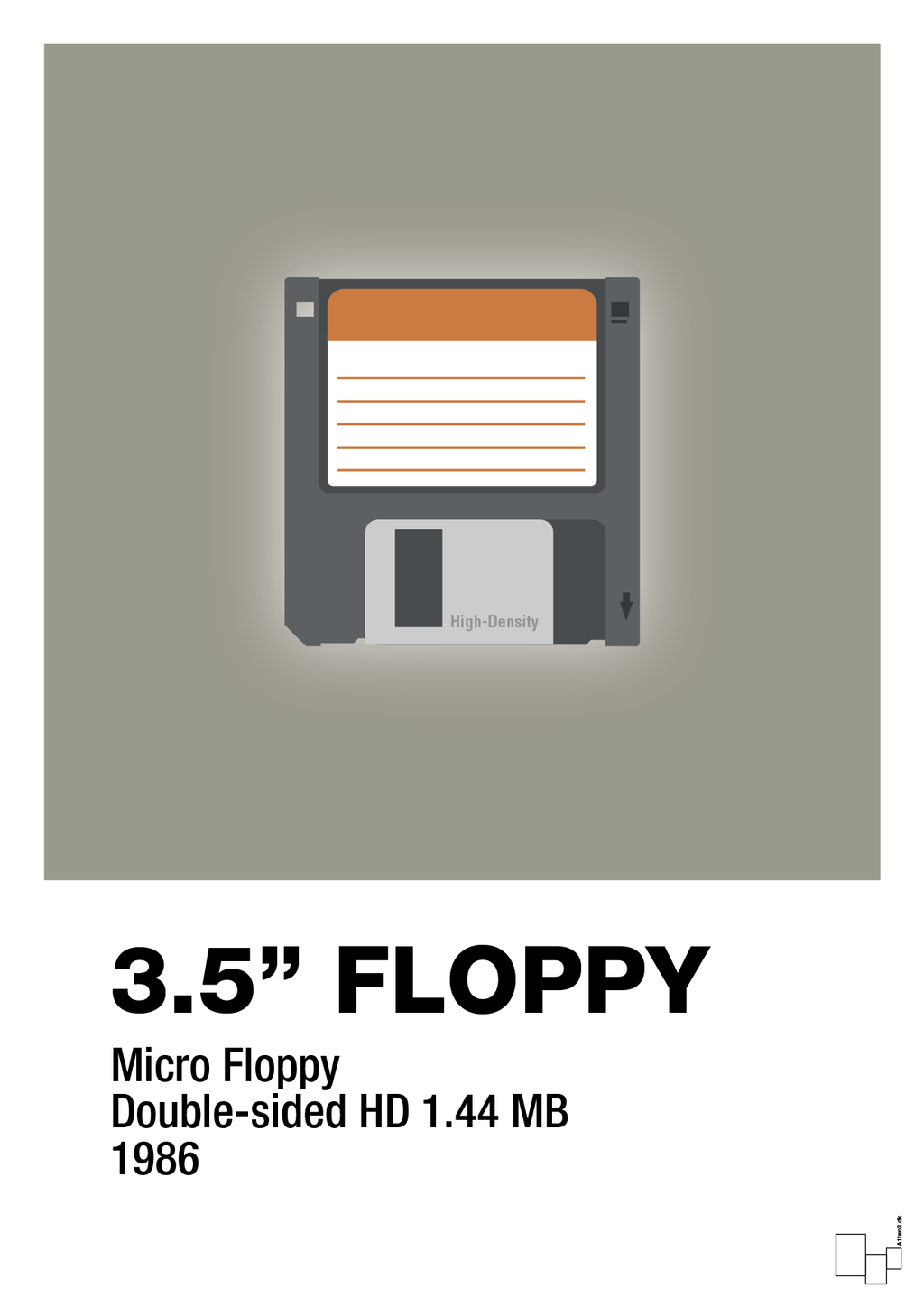 plakat: floppy disc 3.5" - battleship gray-Retro-A1two3