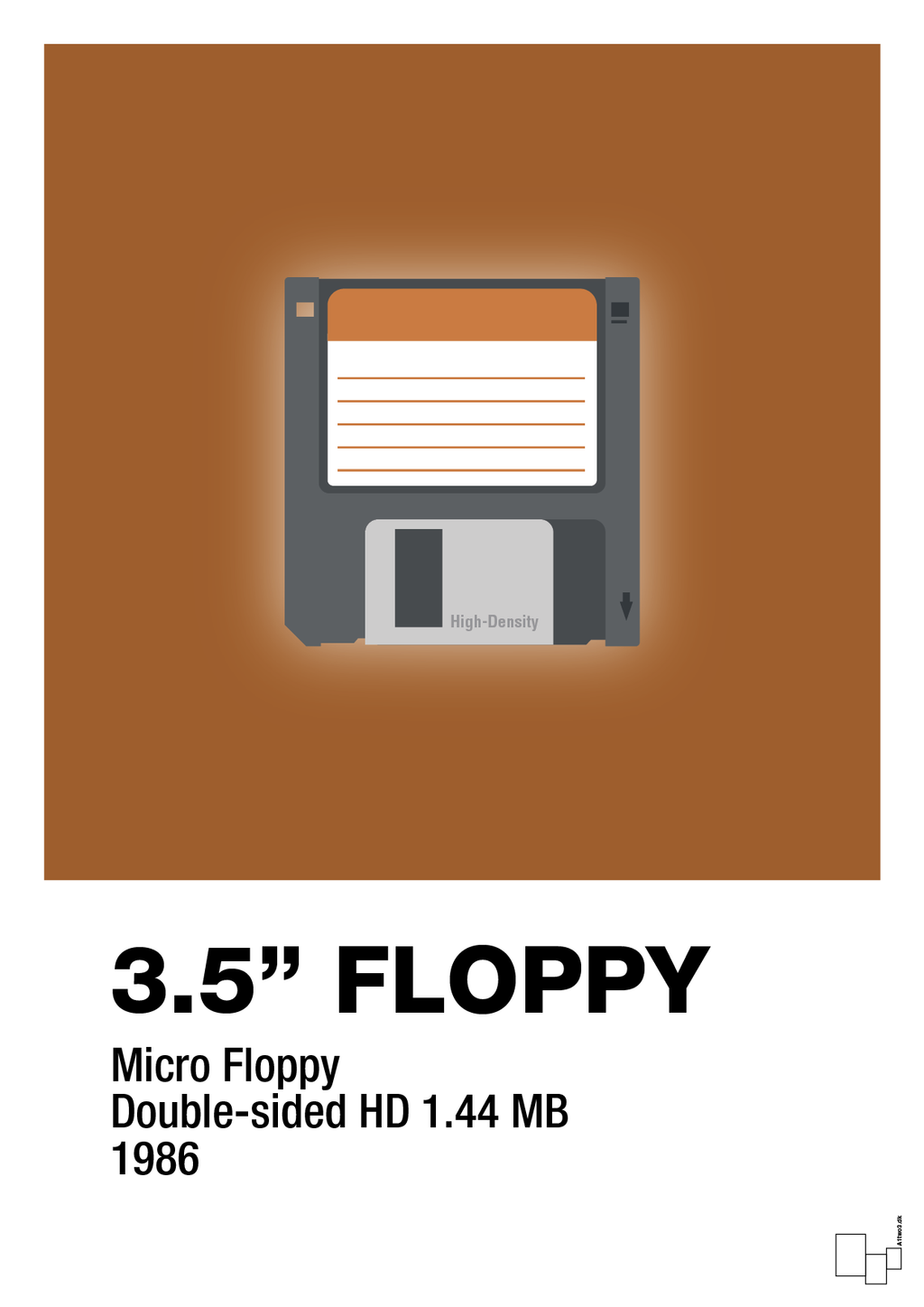 plakat: floppy disc 3.5" - cognac-Retro-A1two3