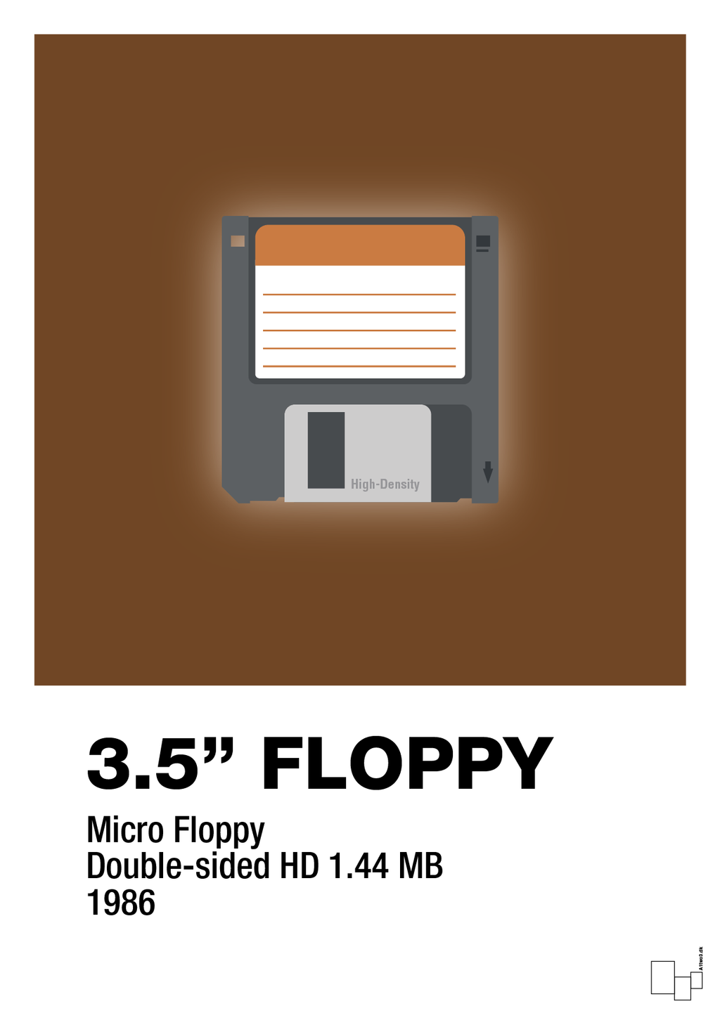 plakat: floppy disc 3.5" - dark brown-Retro-A1two3