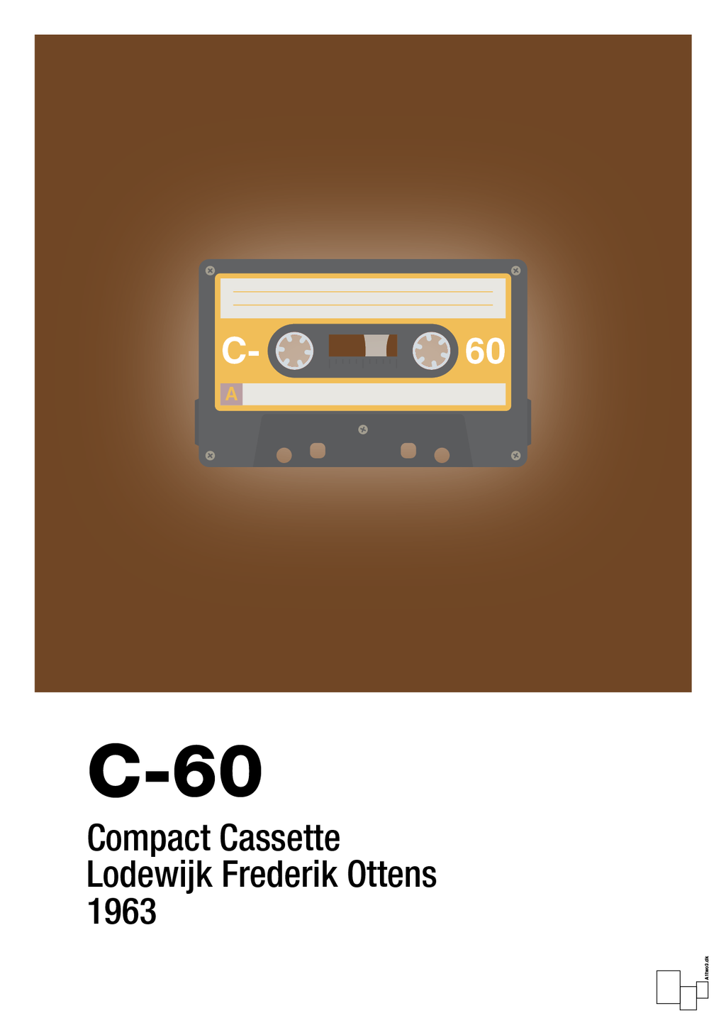 plakat: kassettebånd c-60 - dark brown-Retro-A1two3