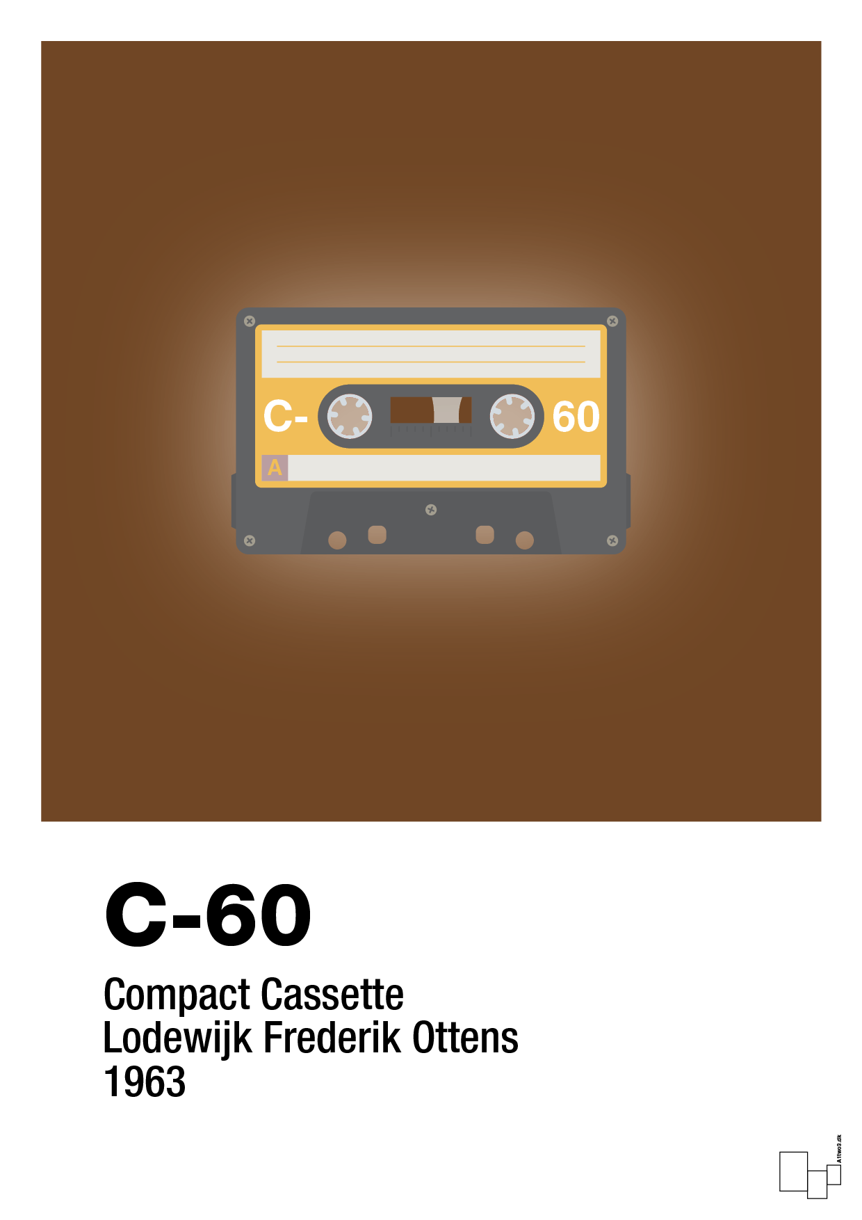 plakat: kassettebånd c-60 - dark brown-Retro-A1two3