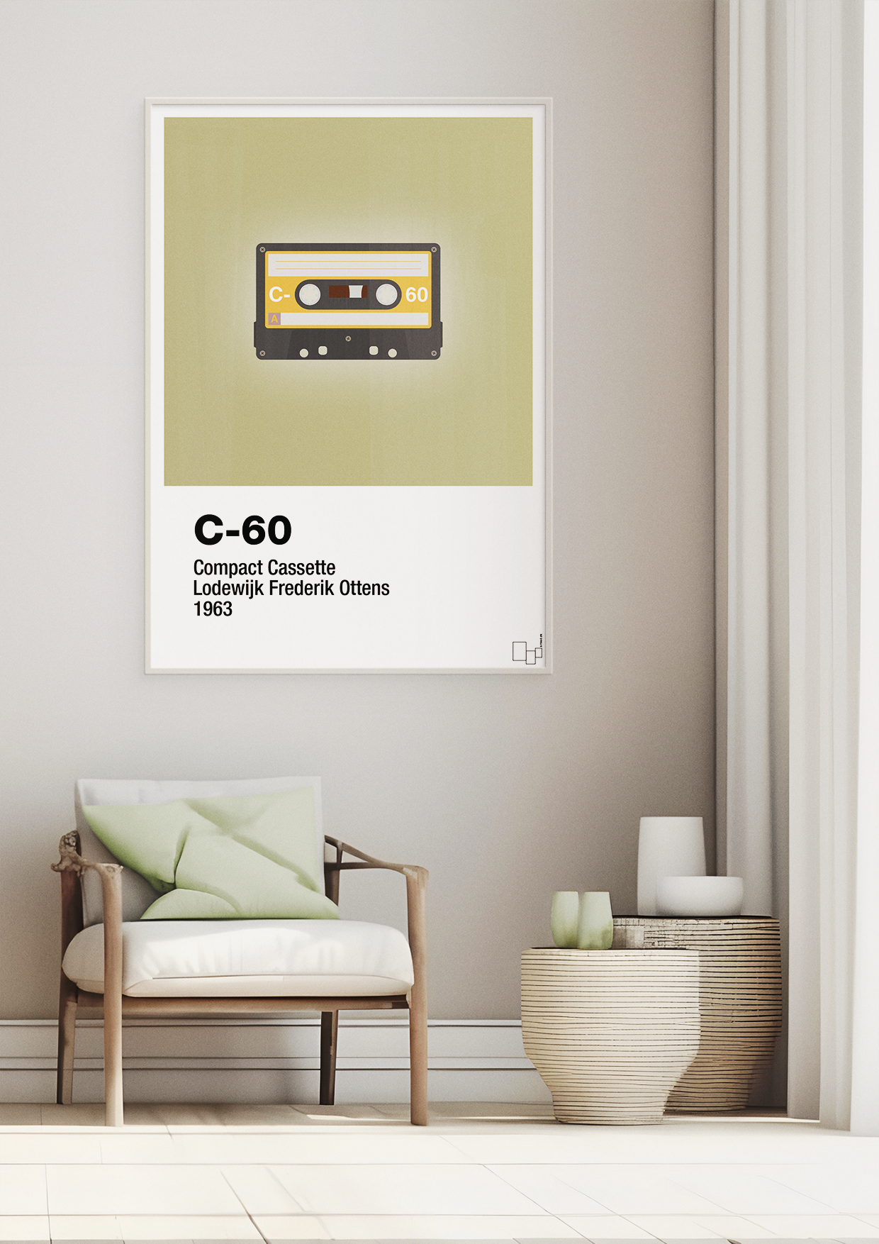 plakat: kassettebånd c-60 - graphic charcoal-Retro-A1two3