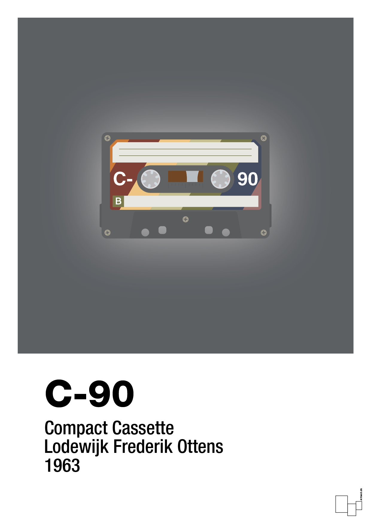 plakat: kassettebånd c-90 - graphic charcoal-Retro-A1two3