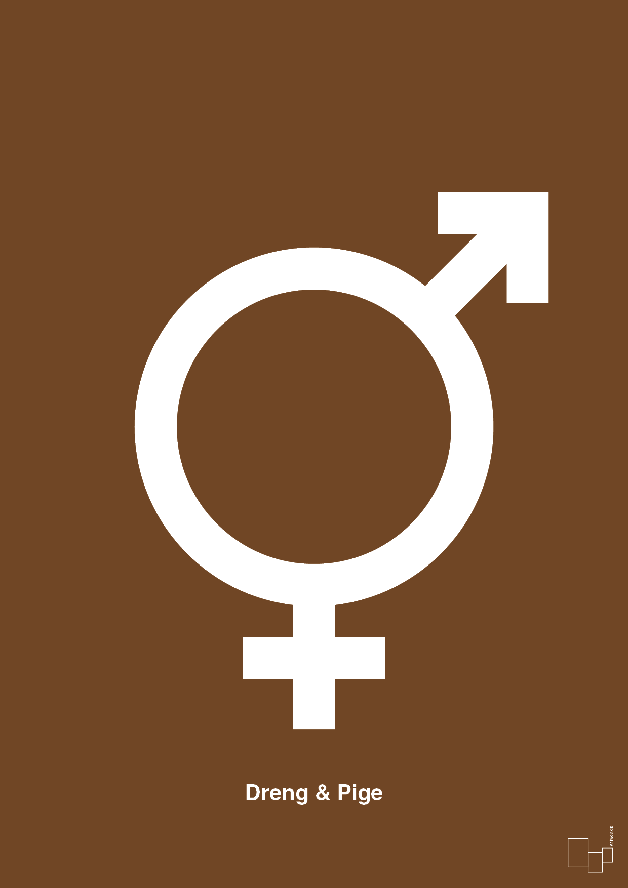 plakat: symbol for tvillinger - dreng & pige - dark brown-Symboler-A1two3