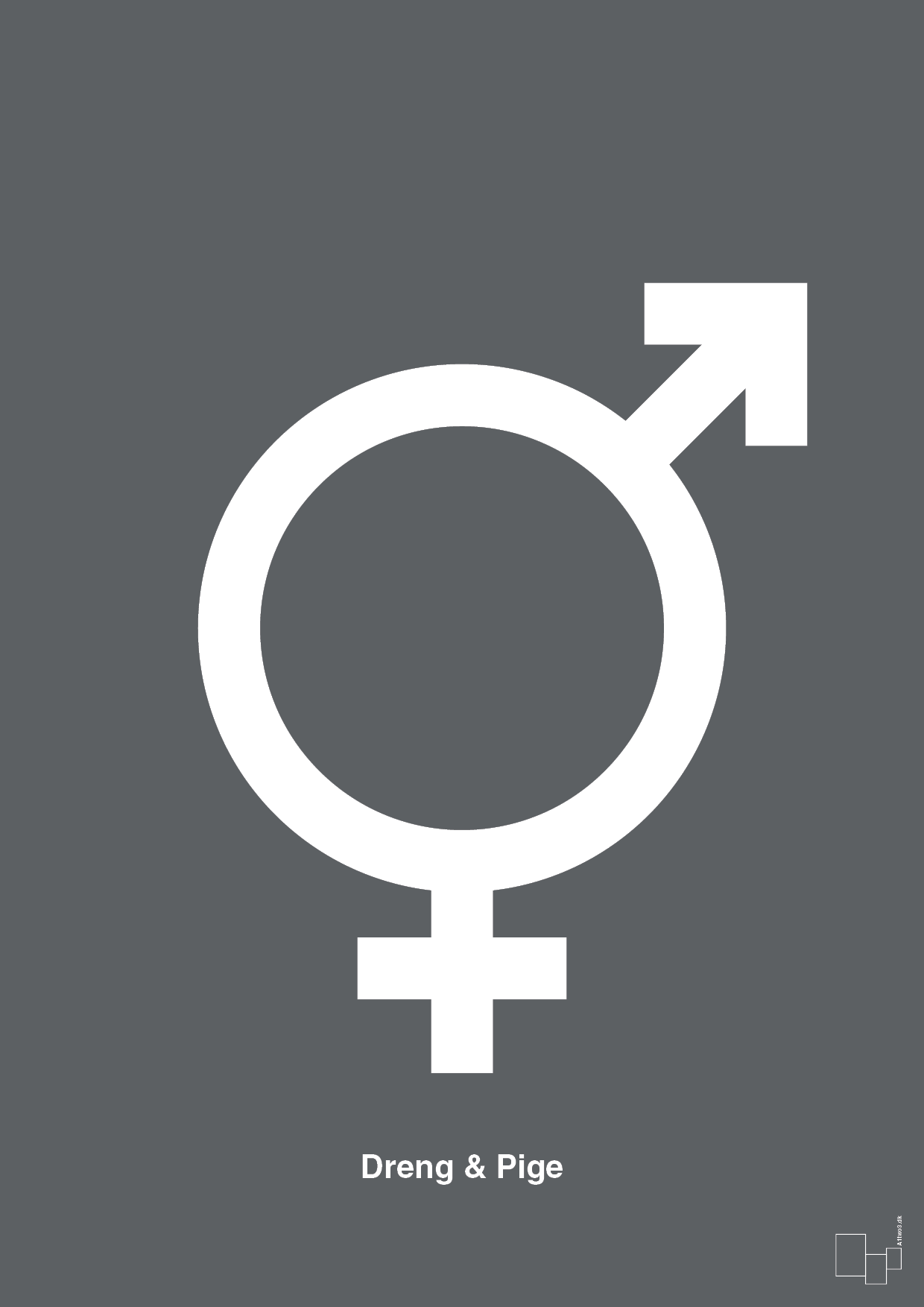 plakat: symbol for tvillinger - dreng & pige - graphic charcoal-Symboler-A1two3