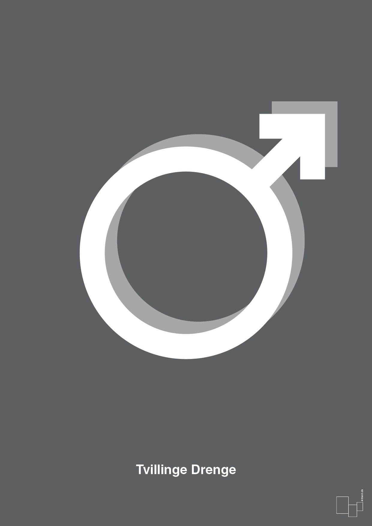 plakat: symbol for tvillinger - dreng & dreng - graphic charcoal-Symboler-A1two3