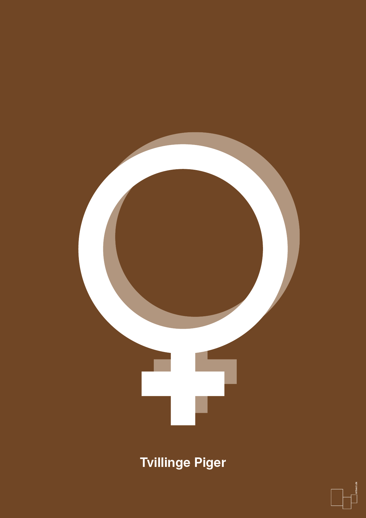 plakat: symbol for tvillinger - pige & pige - dark brown-Symboler-A1two3
