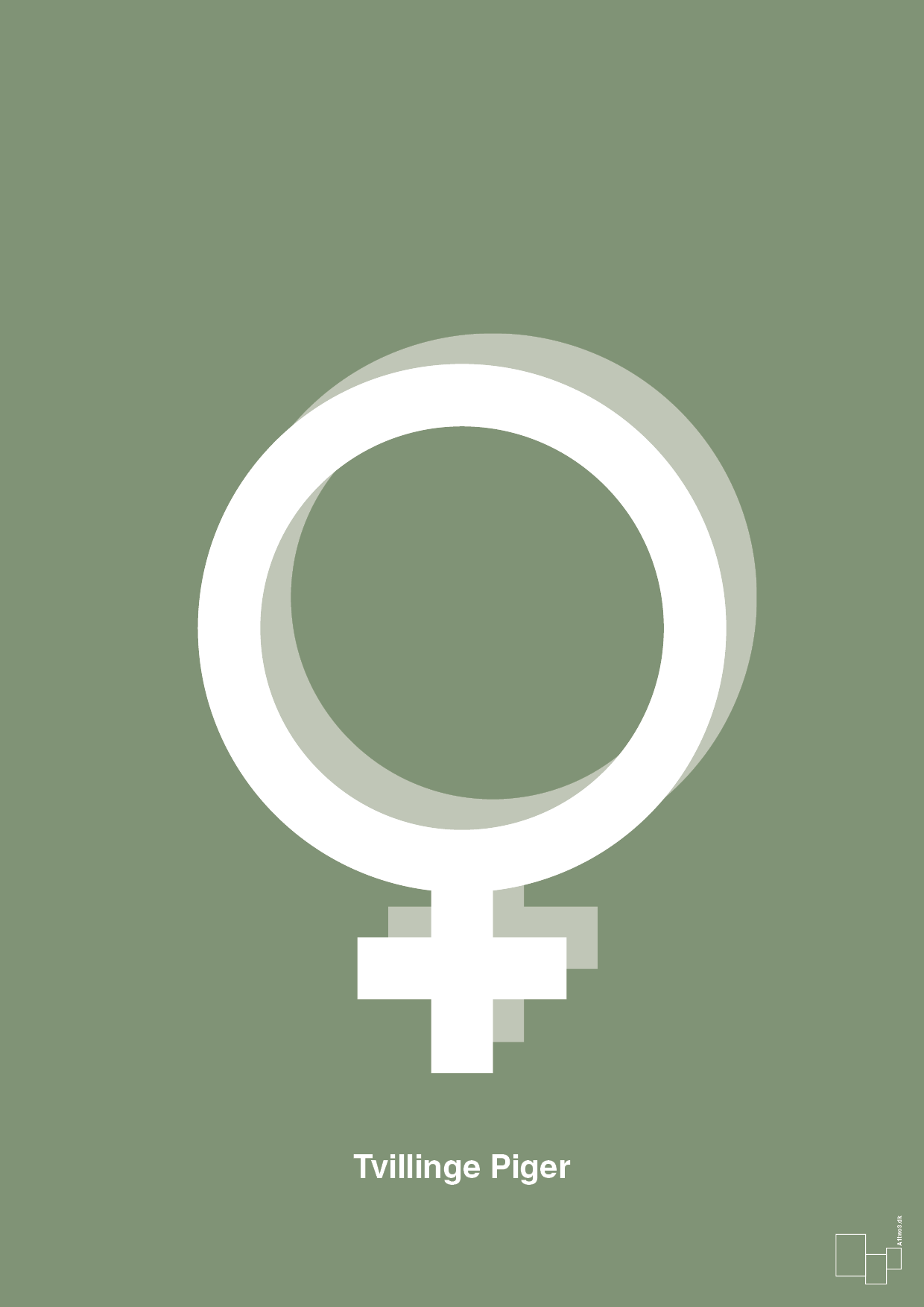 plakat: symbol for tvillinger - pige & pige - jade-Symboler-A1two3