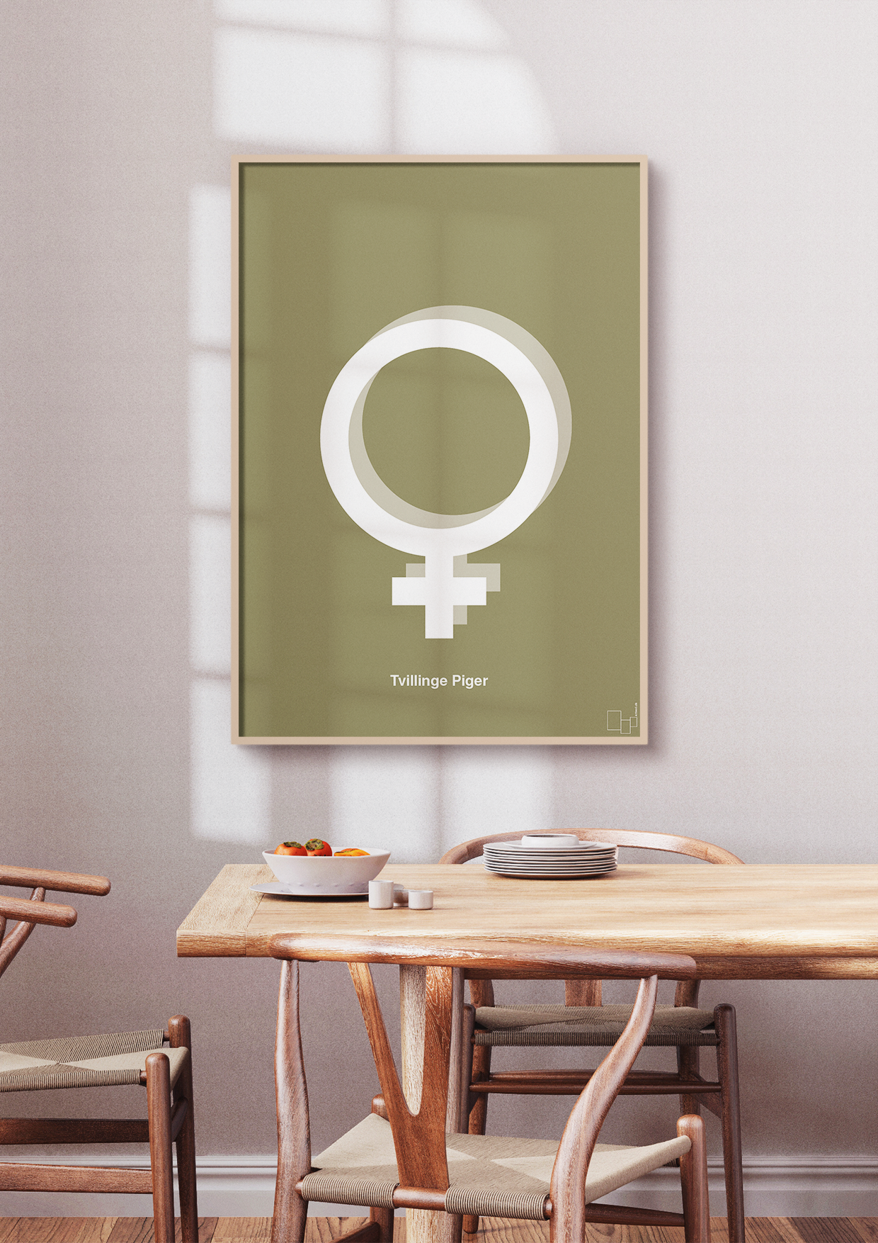 plakat: symbol for tvillinger - pige & pige - graphic charcoal-Symboler-A1two3