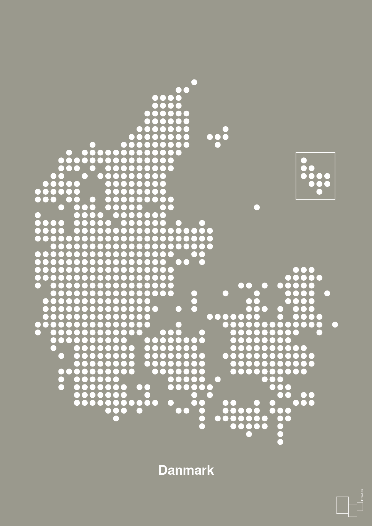 plakat: danmarkskort - battleship gray-Kort-A1two3