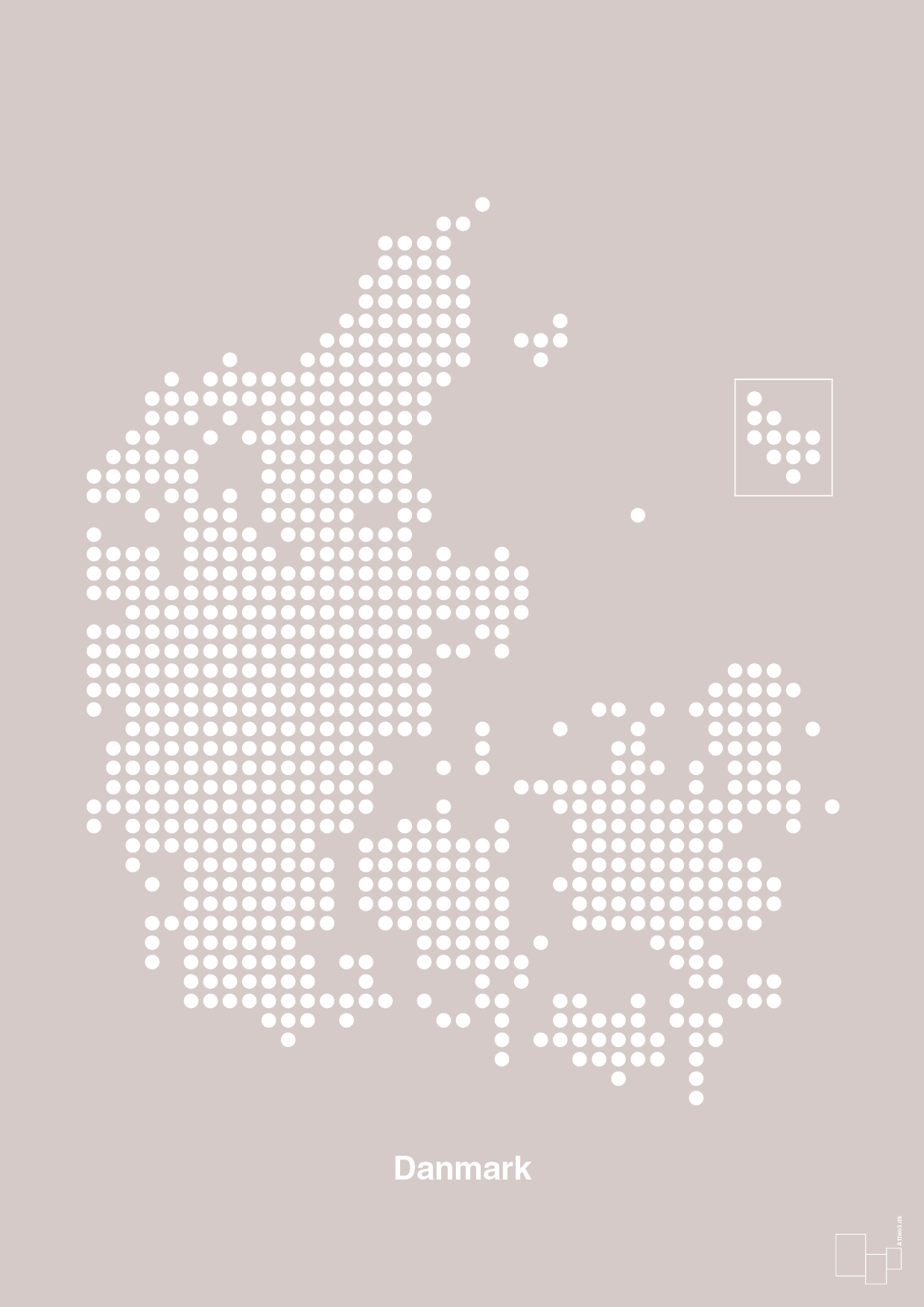 plakat: danmarkskort - broken beige-Kort-A1two3