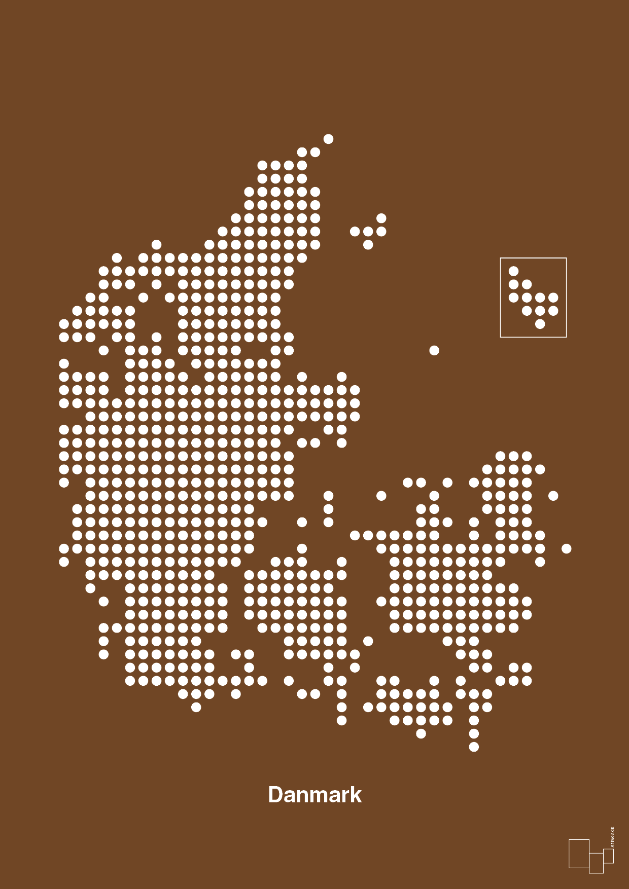 plakat: danmarkskort - dark brown-Kort-A1two3