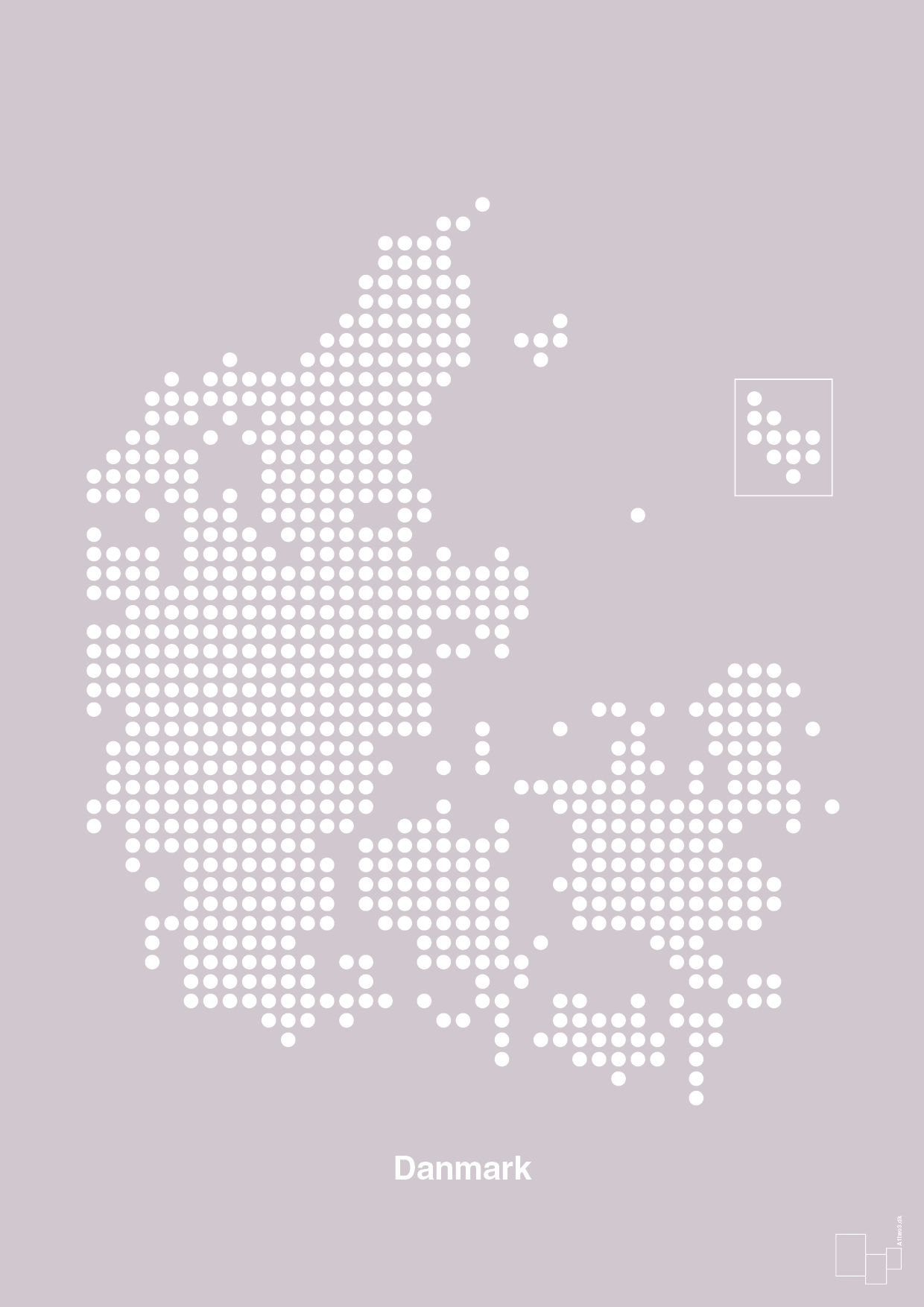 plakat: danmarkskort - dusty lilac-Kort-A1two3