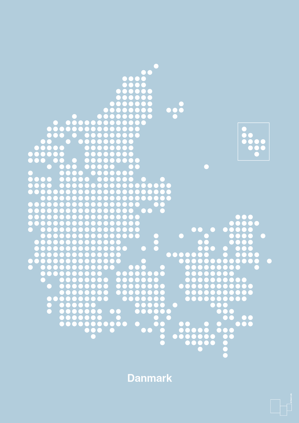 plakat: danmarkskort - heavenly blue-Kort-A1two3
