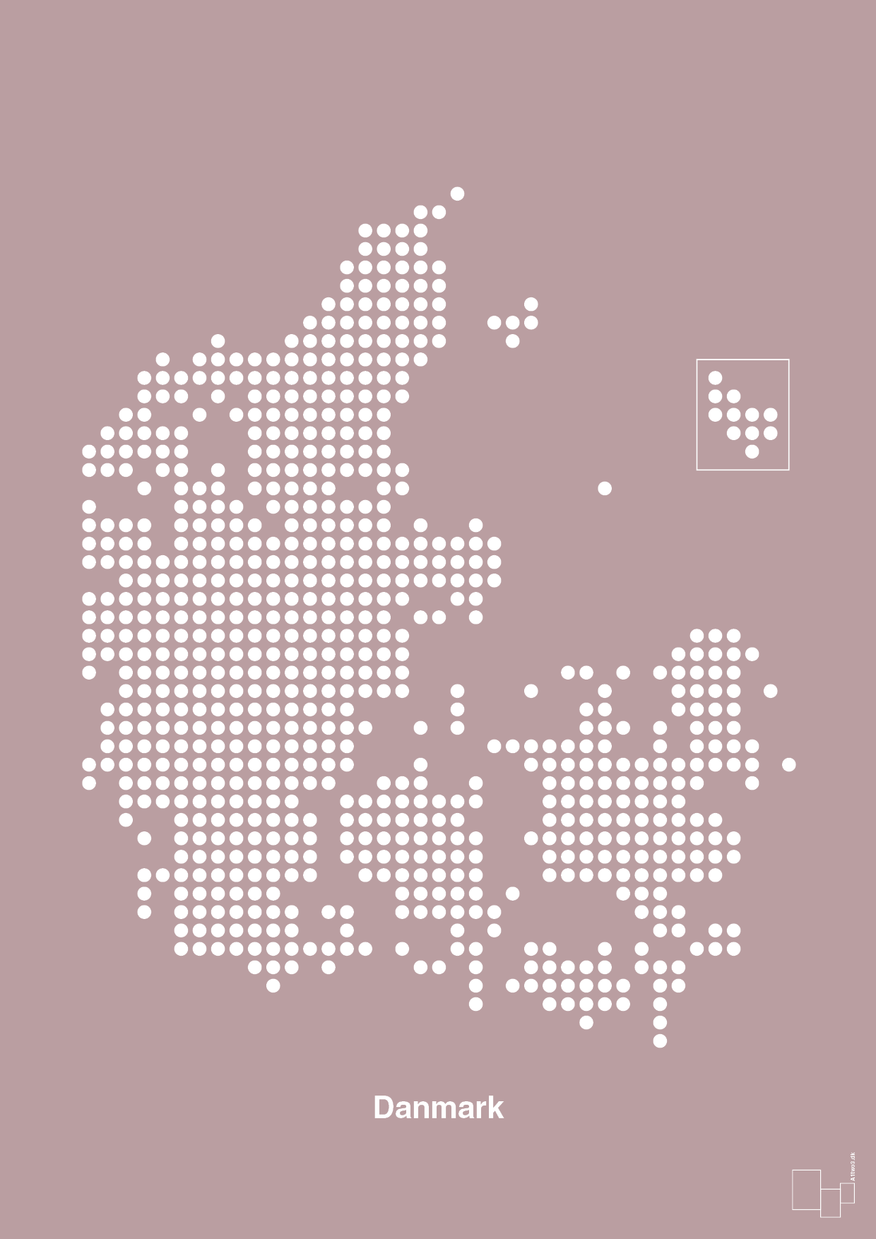 plakat: danmarkskort - light rose-Kort-A1two3