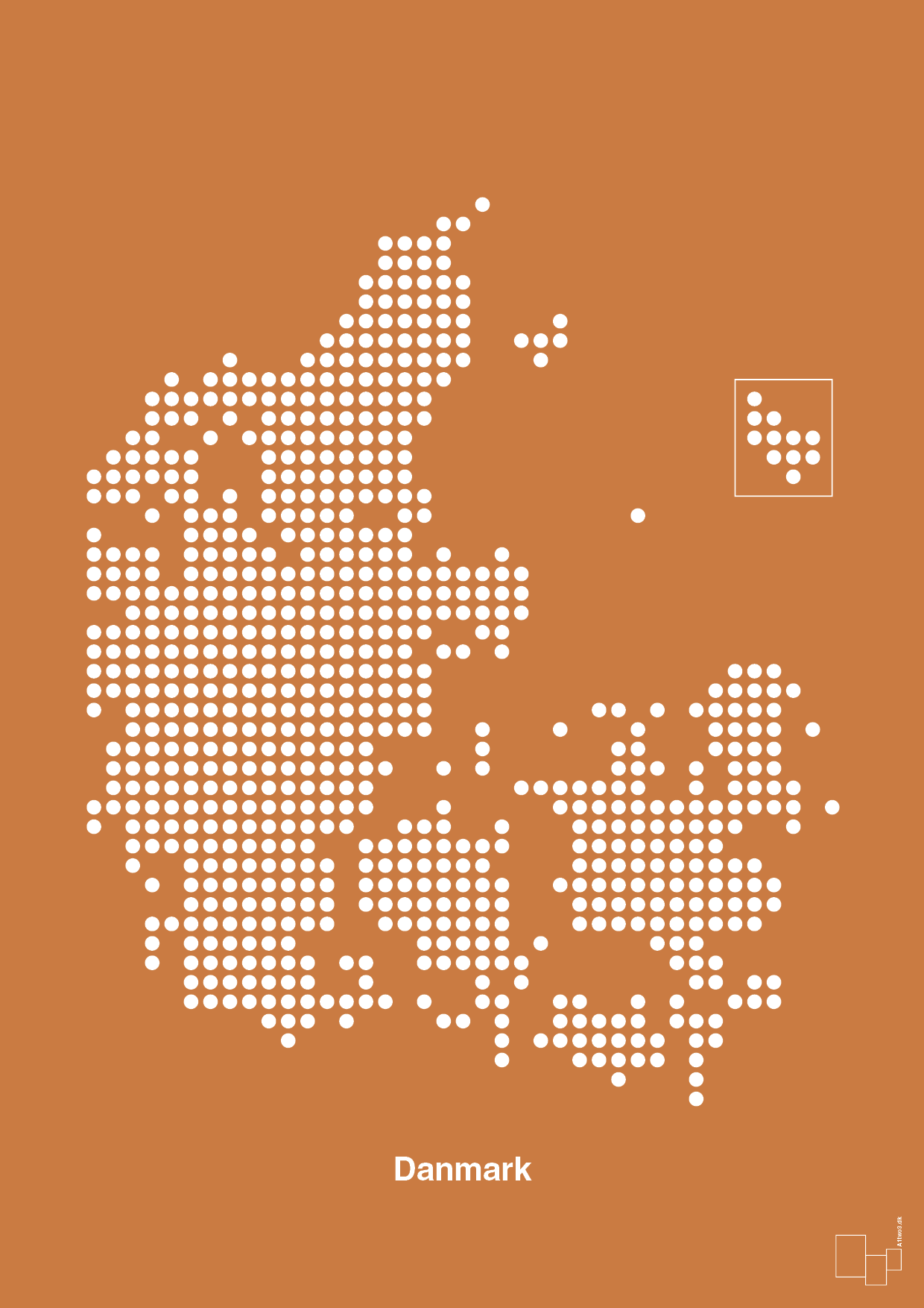plakat: danmarkskort - rumba orange-Kort-A1two3