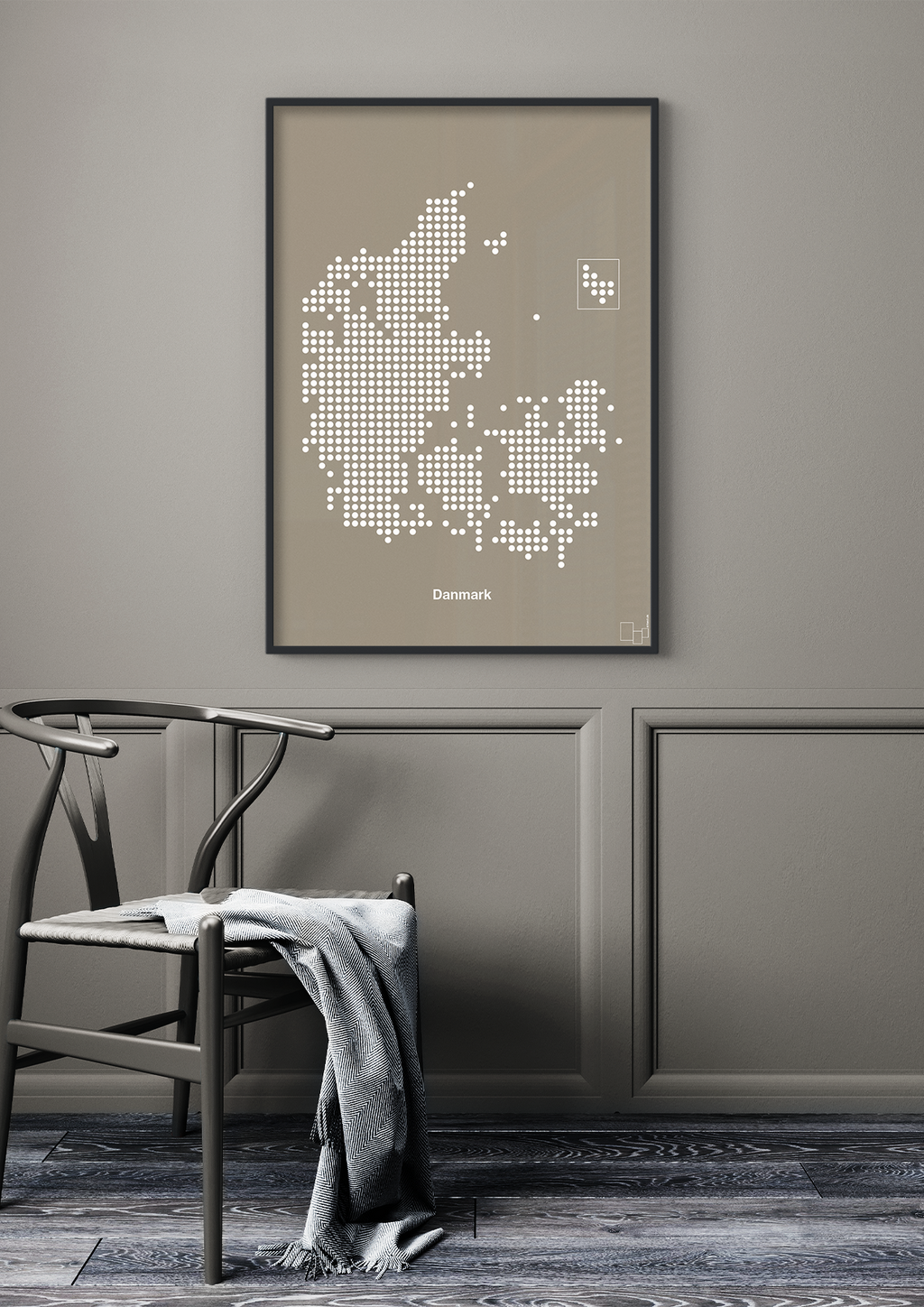 plakat: danmarkskort - graphic charcoal-Kort-A1two3