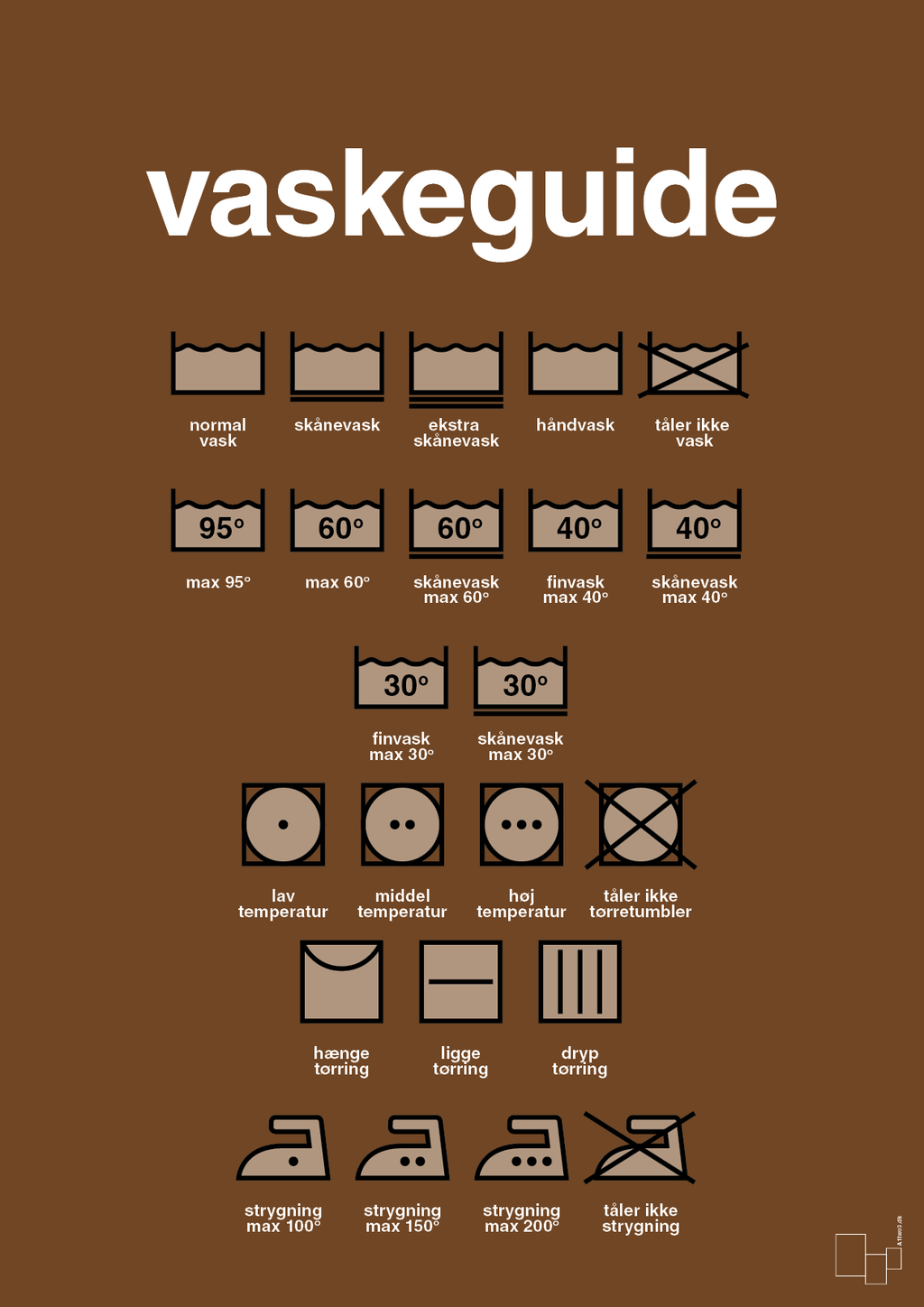 plakat: vaskeguide - dark brown-Guides-A1two3