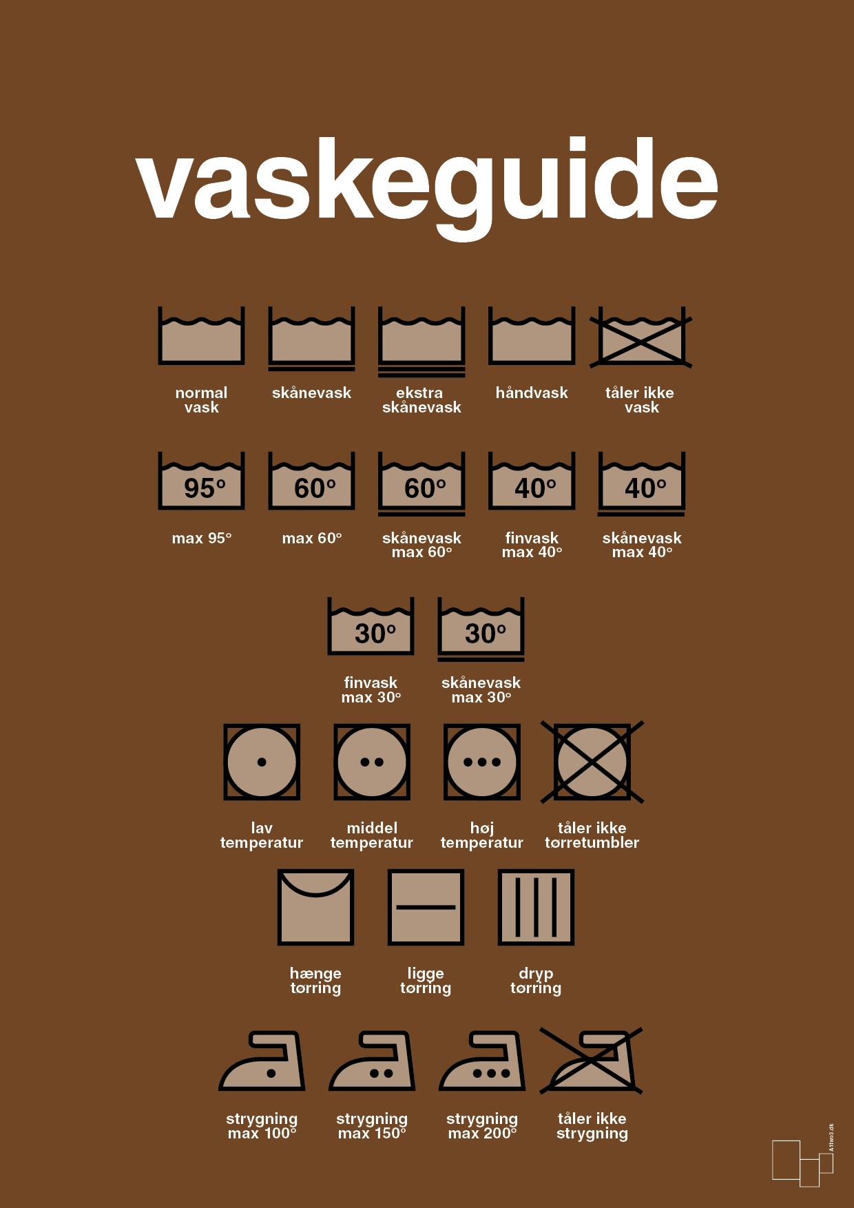 plakat: vaskeguide - dark brown-Guides-A1two3