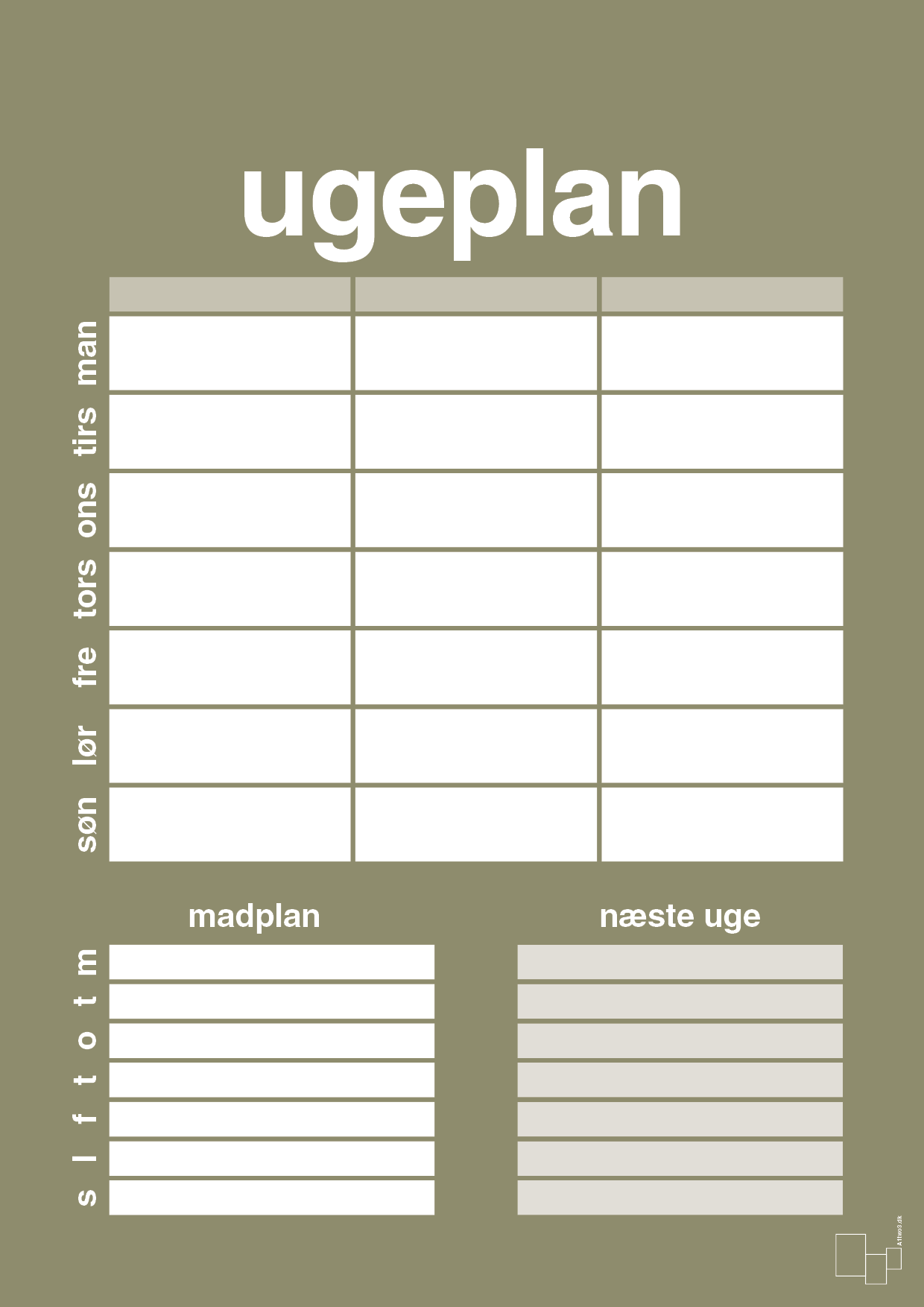 plakat: ugeplan til 3 personer - misty forrest-Planer-A1two3