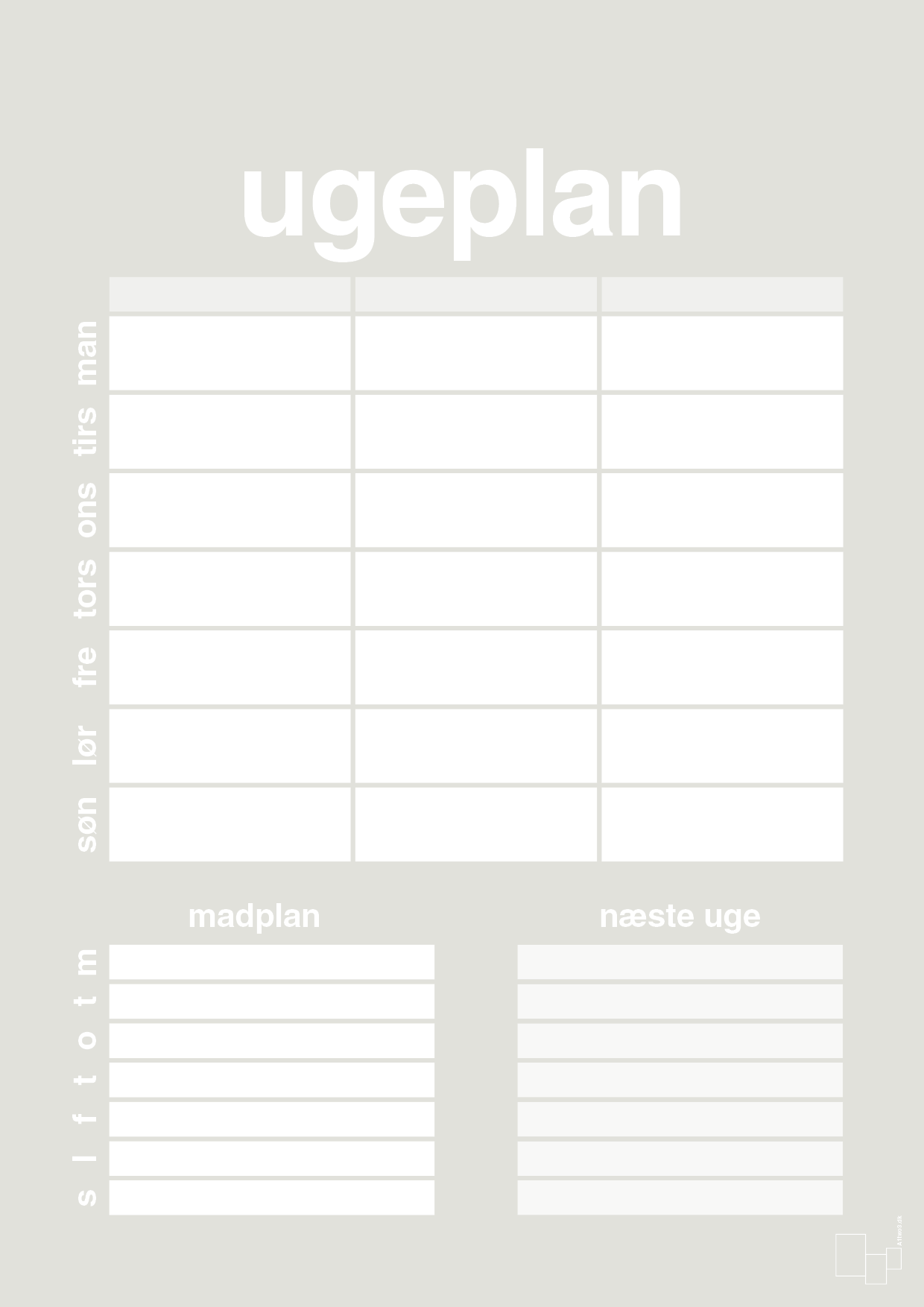 plakat: ugeplan til 3 personer - painters white-Planer-A1two3