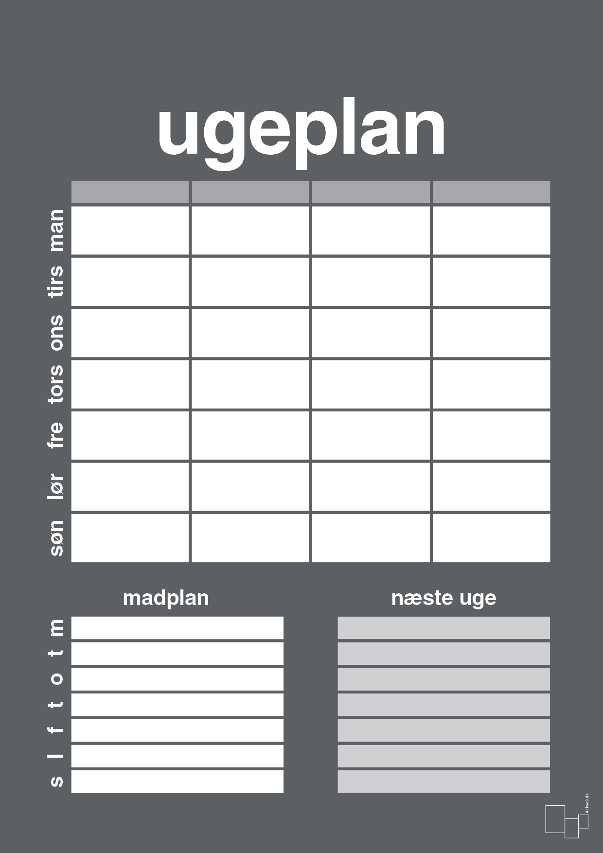 plakat: ugeplan til 4 personer - graphic charcoal-Planer-A1two3