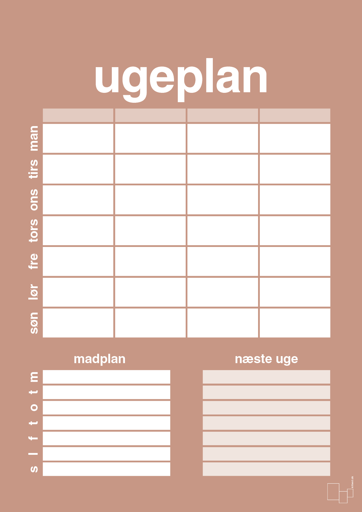 plakat: ugeplan til 4 personer - powder-Planer-A1two3