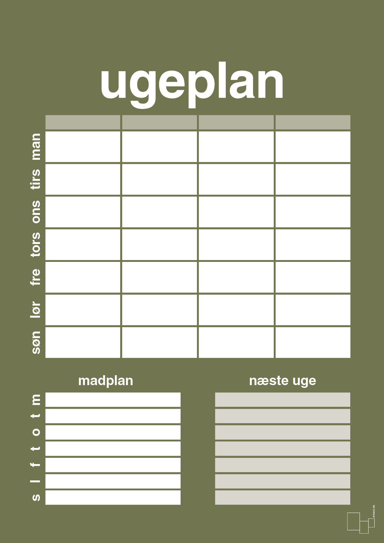 plakat: ugeplan til 4 personer - secret meadow-Planer-A1two3