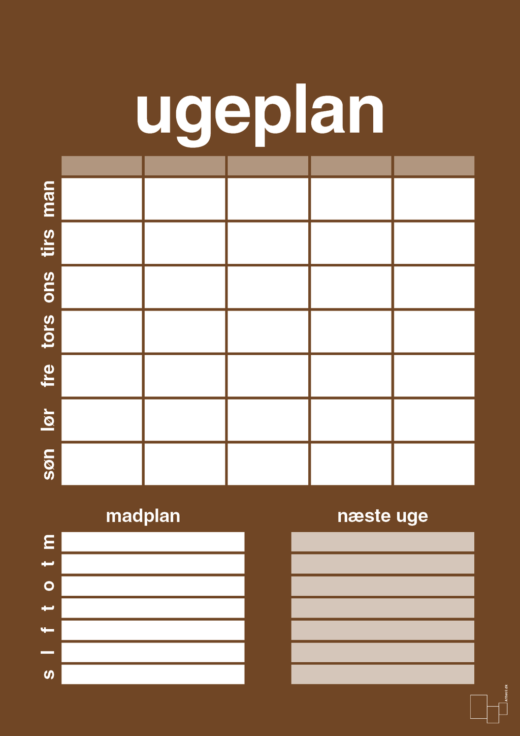 plakat: ugeplan til 5 personer - dark brown-Planer-A1two3