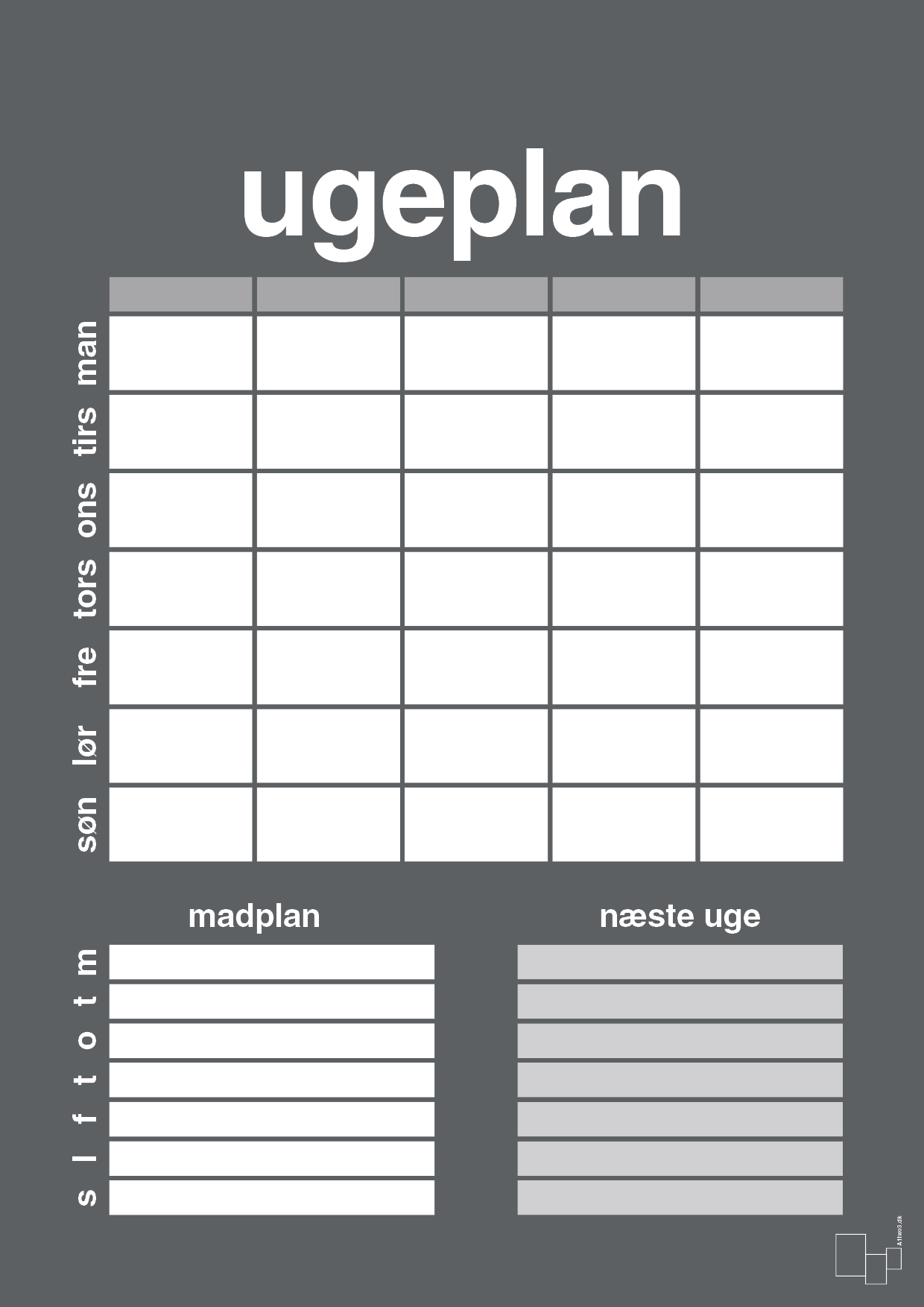 plakat: ugeplan til 5 personer - graphic charcoal-Planer-A1two3