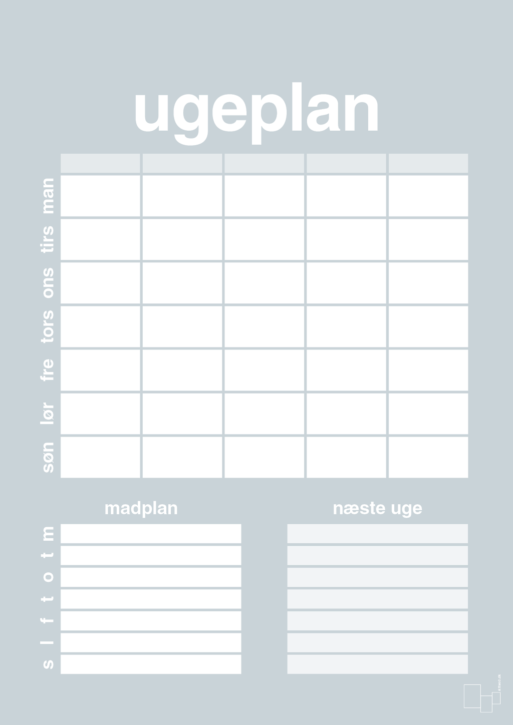 plakat: ugeplan til 5 personer - light drizzle-Planer-A1two3