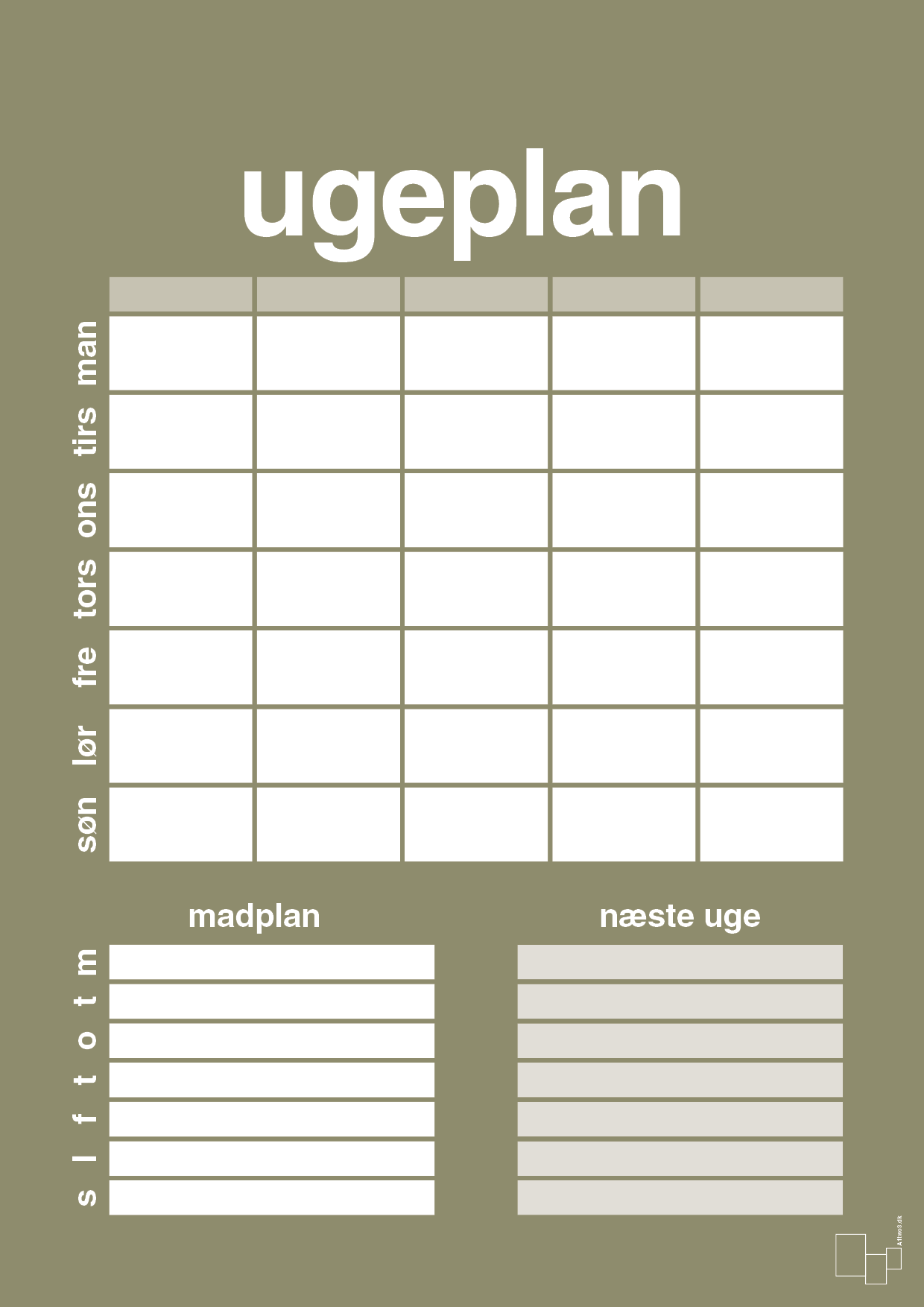 plakat: ugeplan til 5 personer - misty forrest-Planer-A1two3