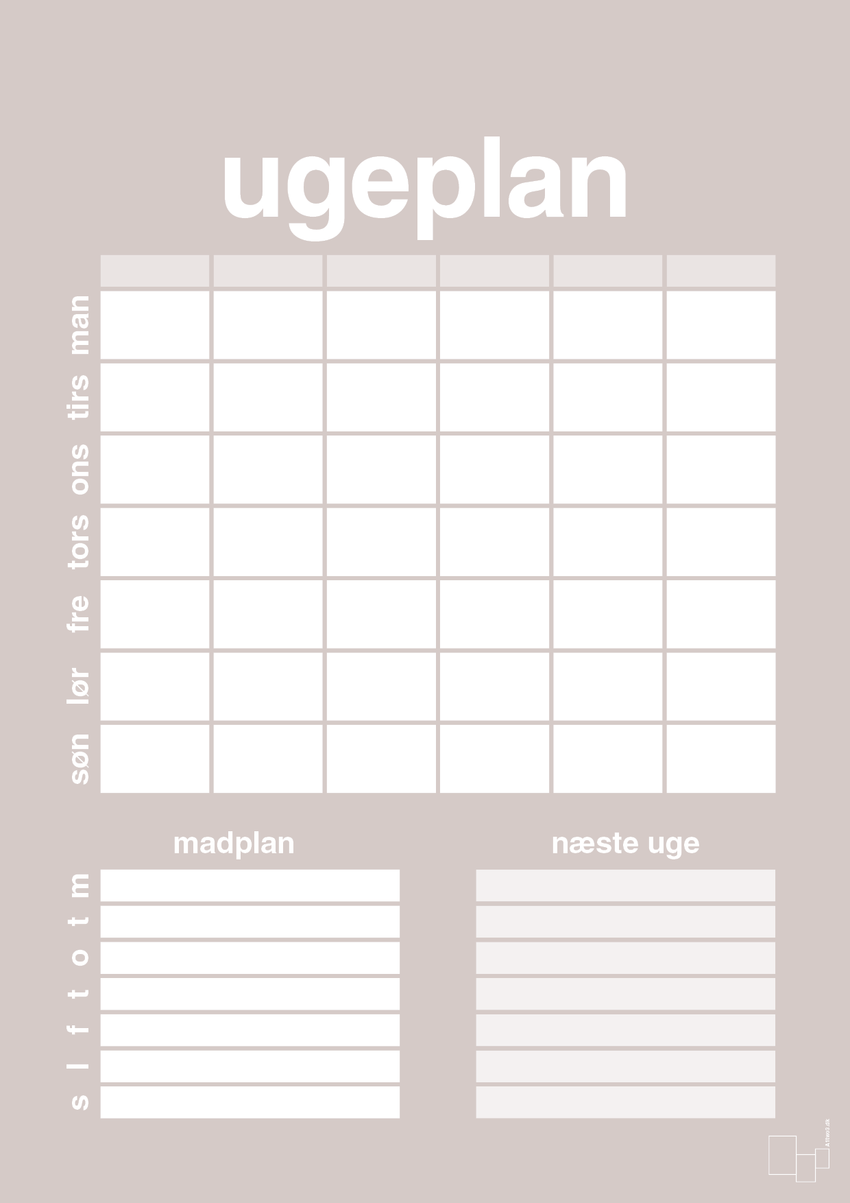 plakat: ugeplan til 6 personer - broken beige-Planer-A1two3