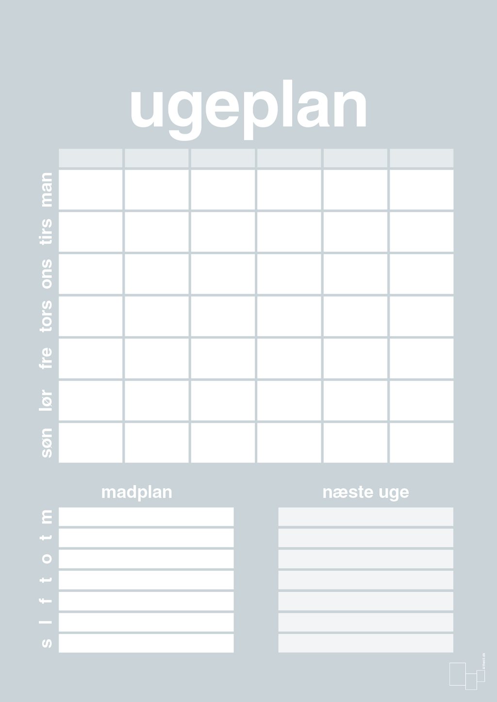 plakat: ugeplan til 6 personer - light drizzle-Planer-A1two3