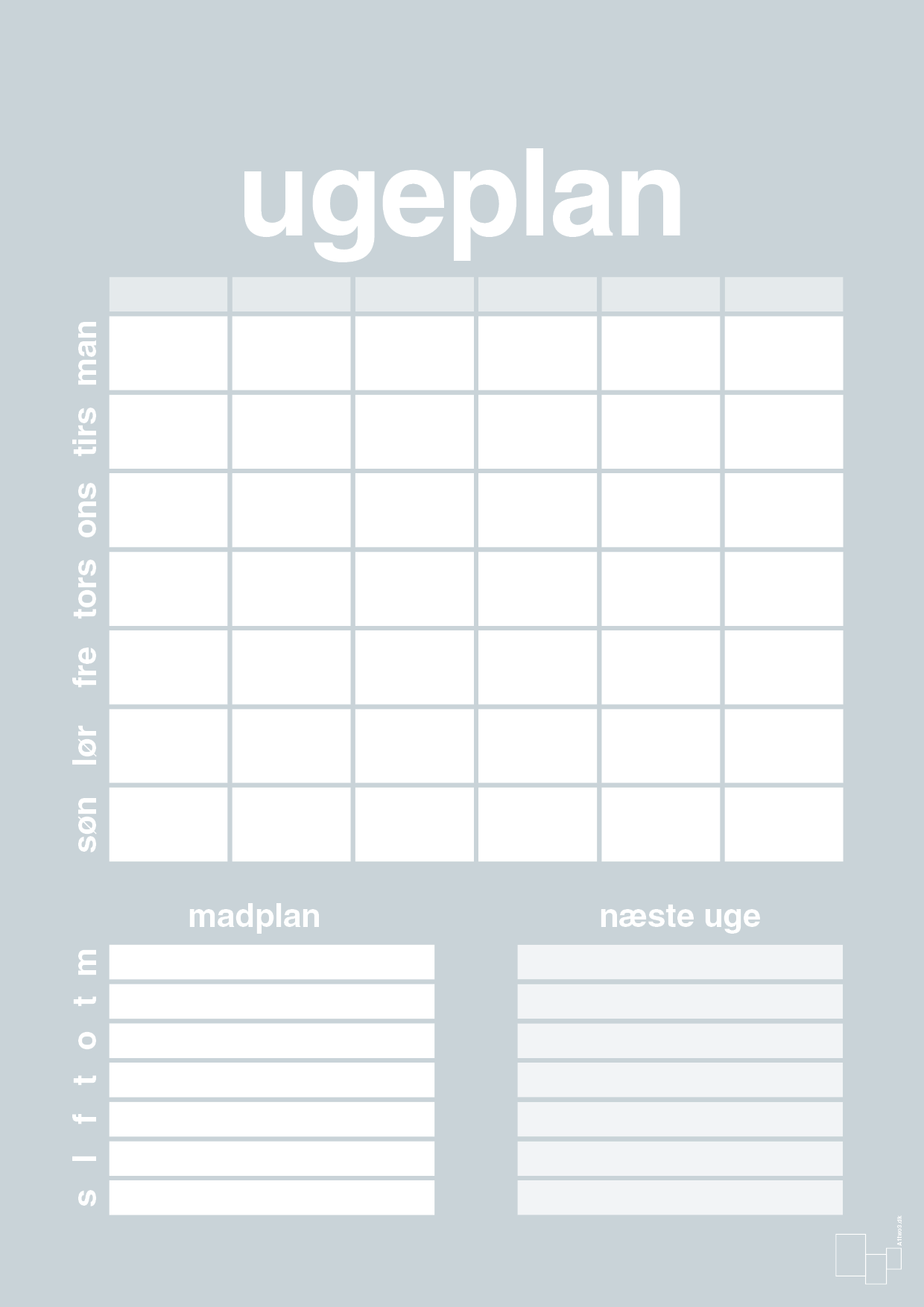 plakat: ugeplan til 6 personer - light drizzle-Planer-A1two3
