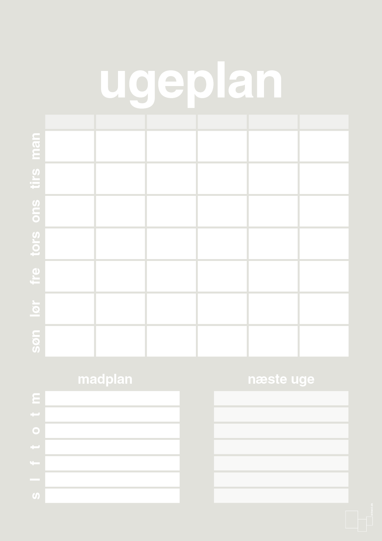 plakat: ugeplan til 6 personer - painters white-Planer-A1two3