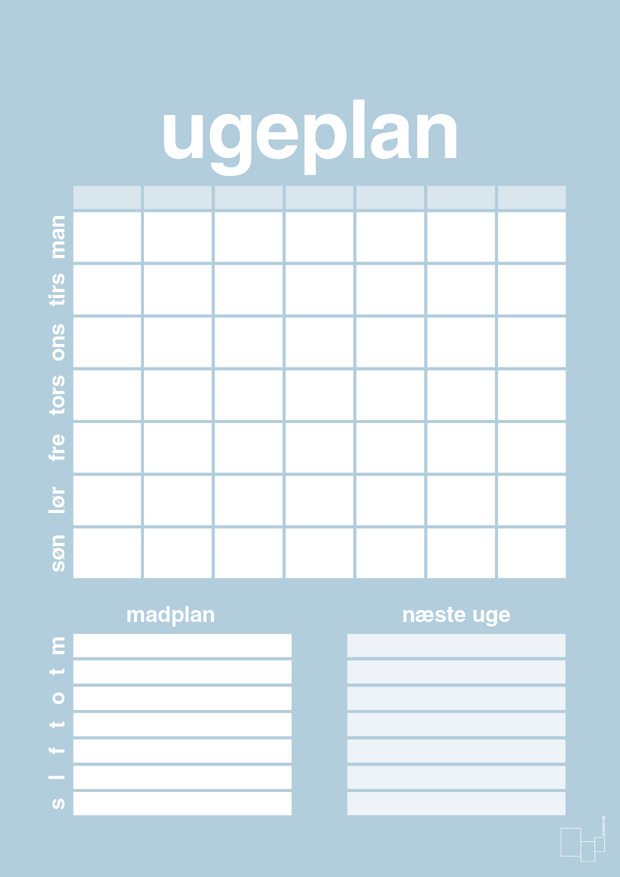 plakat: ugeplan til 7 personer - heavenly blue-Planer-A1two3