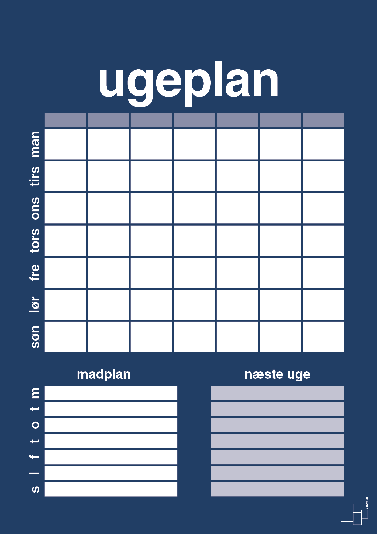 plakat: ugeplan til 7 personer - lapis blue-Planer-A1two3