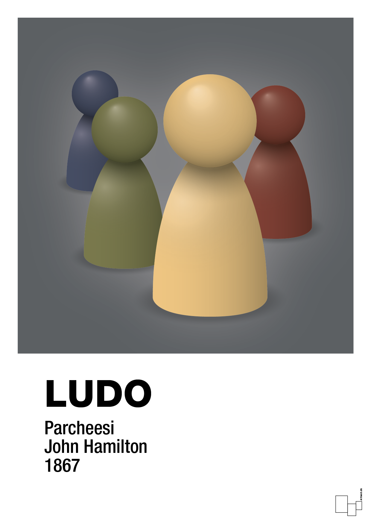 plakat: ludobrikker - graphic charcoal-Brætspil-A1two3