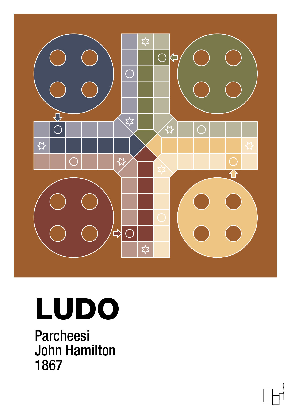 plakat: ludo spilleplade - cognac-Brætspil-A1two3