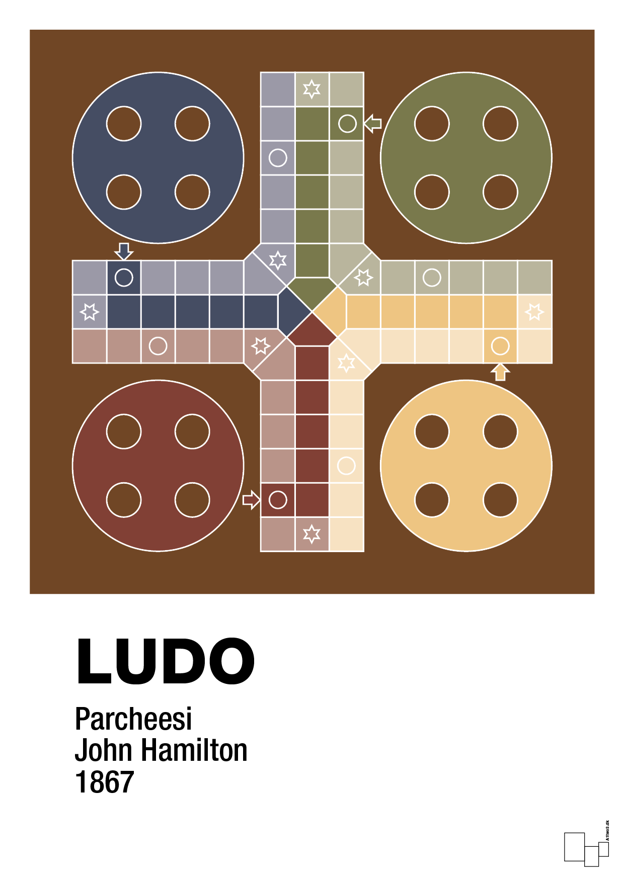 plakat: ludo spilleplade - dark brown-Brætspil-A1two3